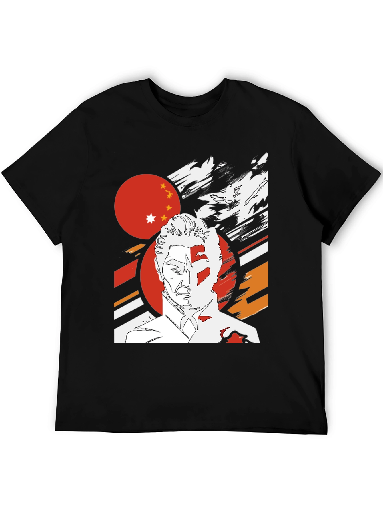 Graphic Tee - China Flag Art Print Black T-Shirt - 5