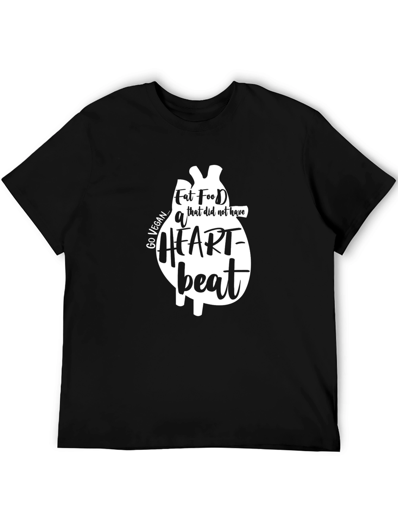 Black Vegan Heartbeat T-Shirt - Black Cotton Tee view 5