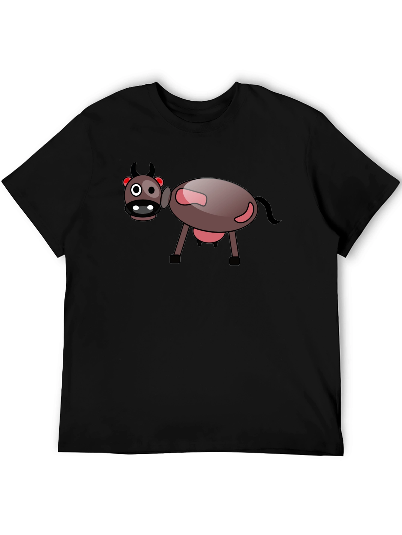 Black Cartoon Cow Black T-Shirt - Fun Novelty Tee view 5