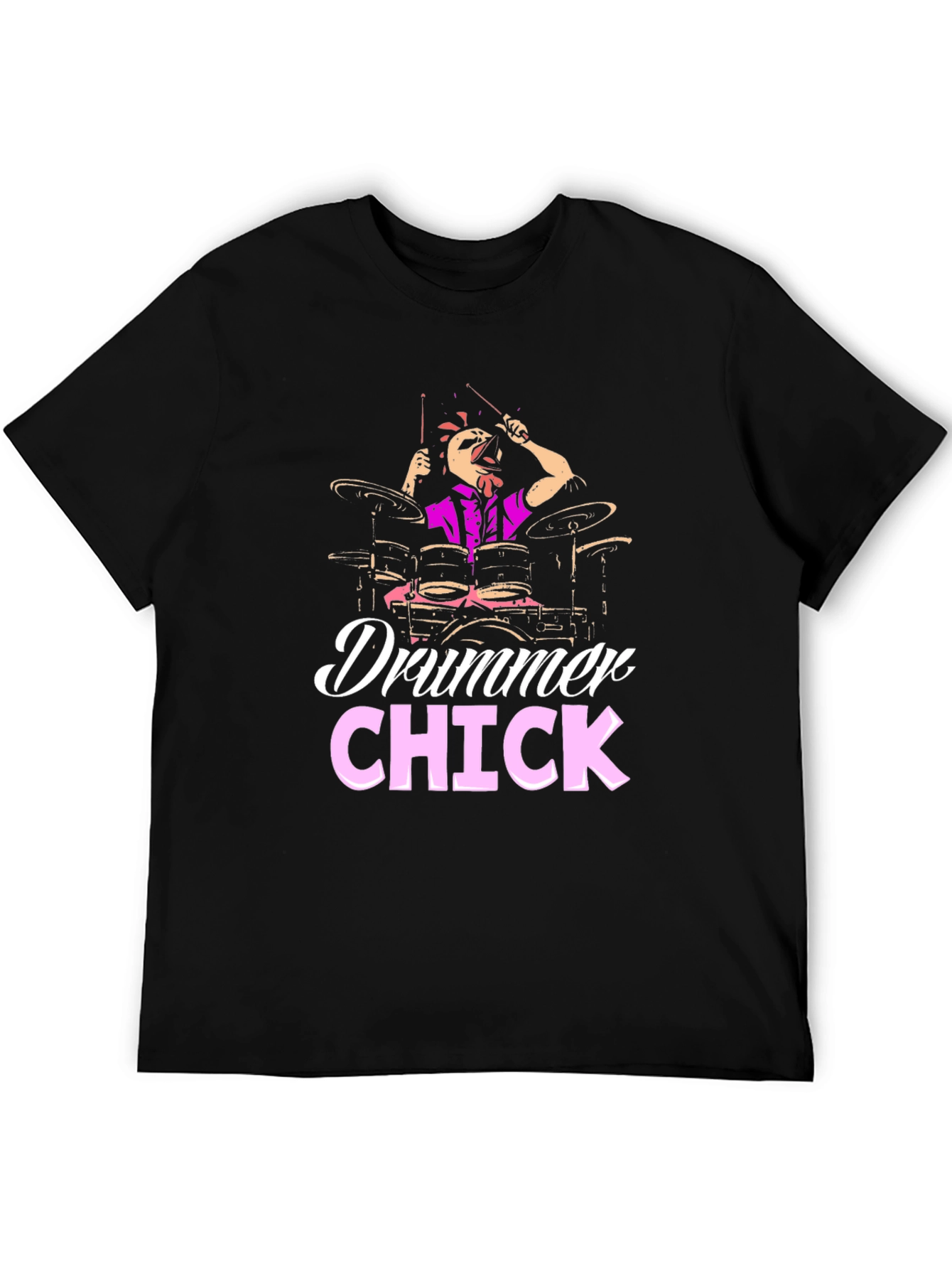 Black Drummer Chick T-Shirt - Music Lover Tee view 5