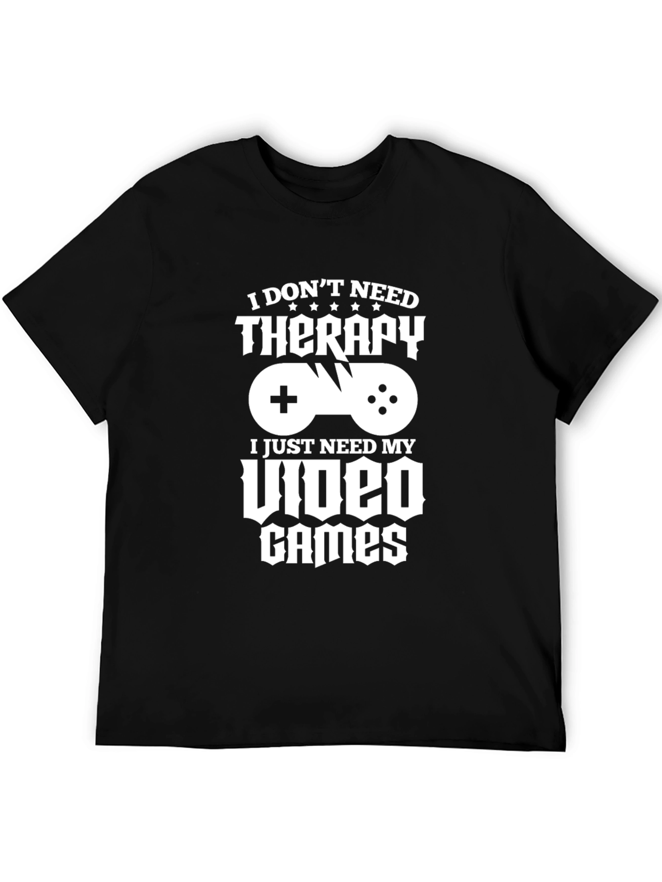 Black Funny Gamer T-Shirt - Video Games Therapy Tee view 5