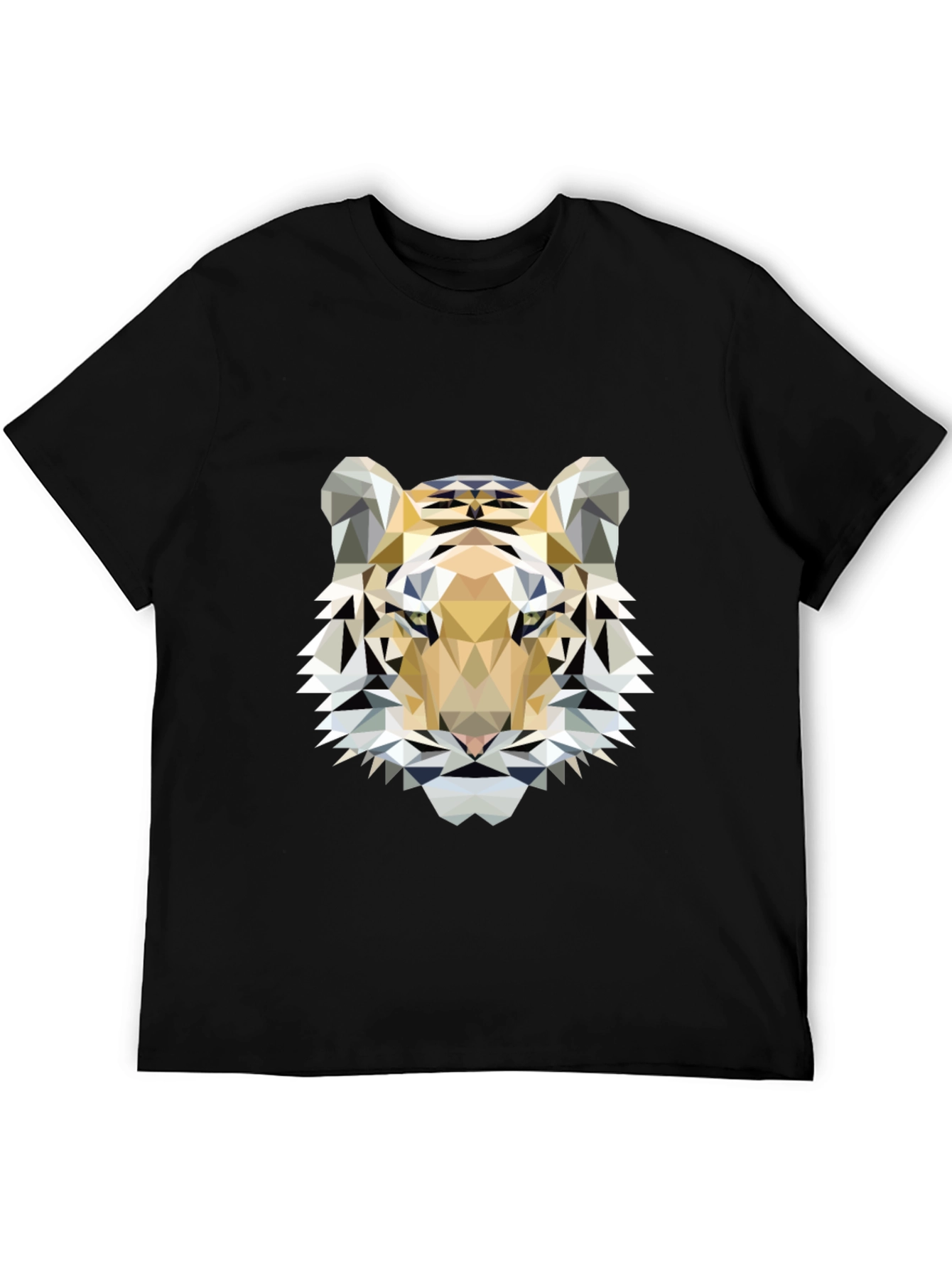 Black Geometric Tiger Print Black T-Shirt view 5