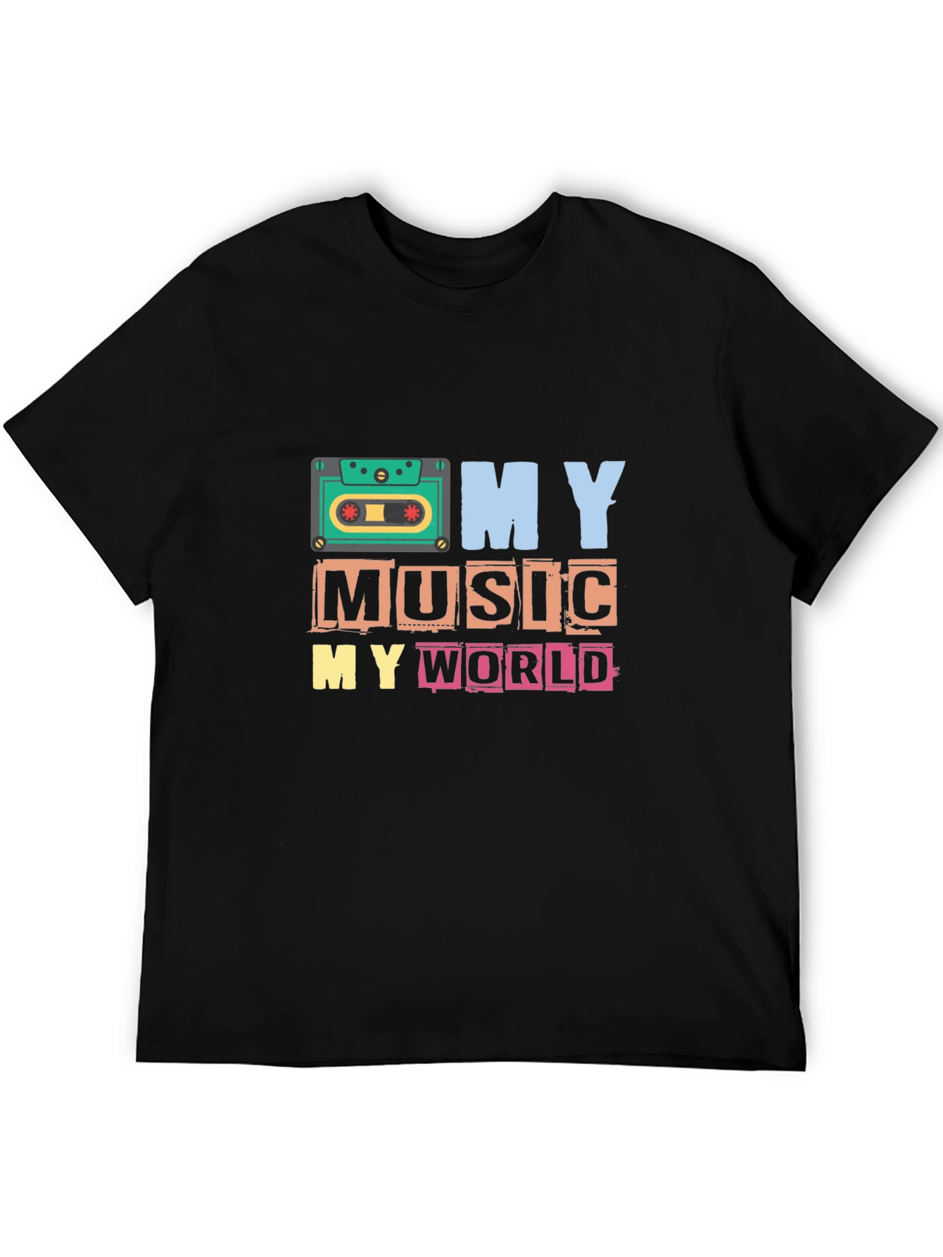 Black My Music My World Graphic Tee - Retro Cassette T-Shirt view 5