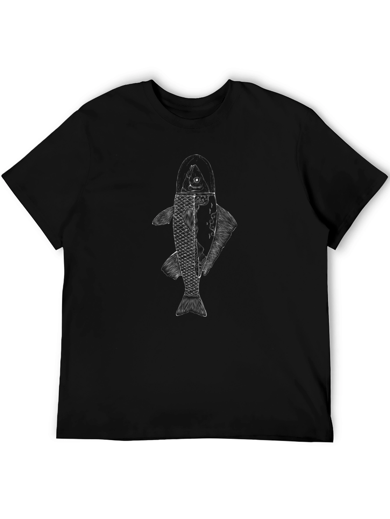 Black Unique Fish Graphic Tee - Black Cotton Blend view 5