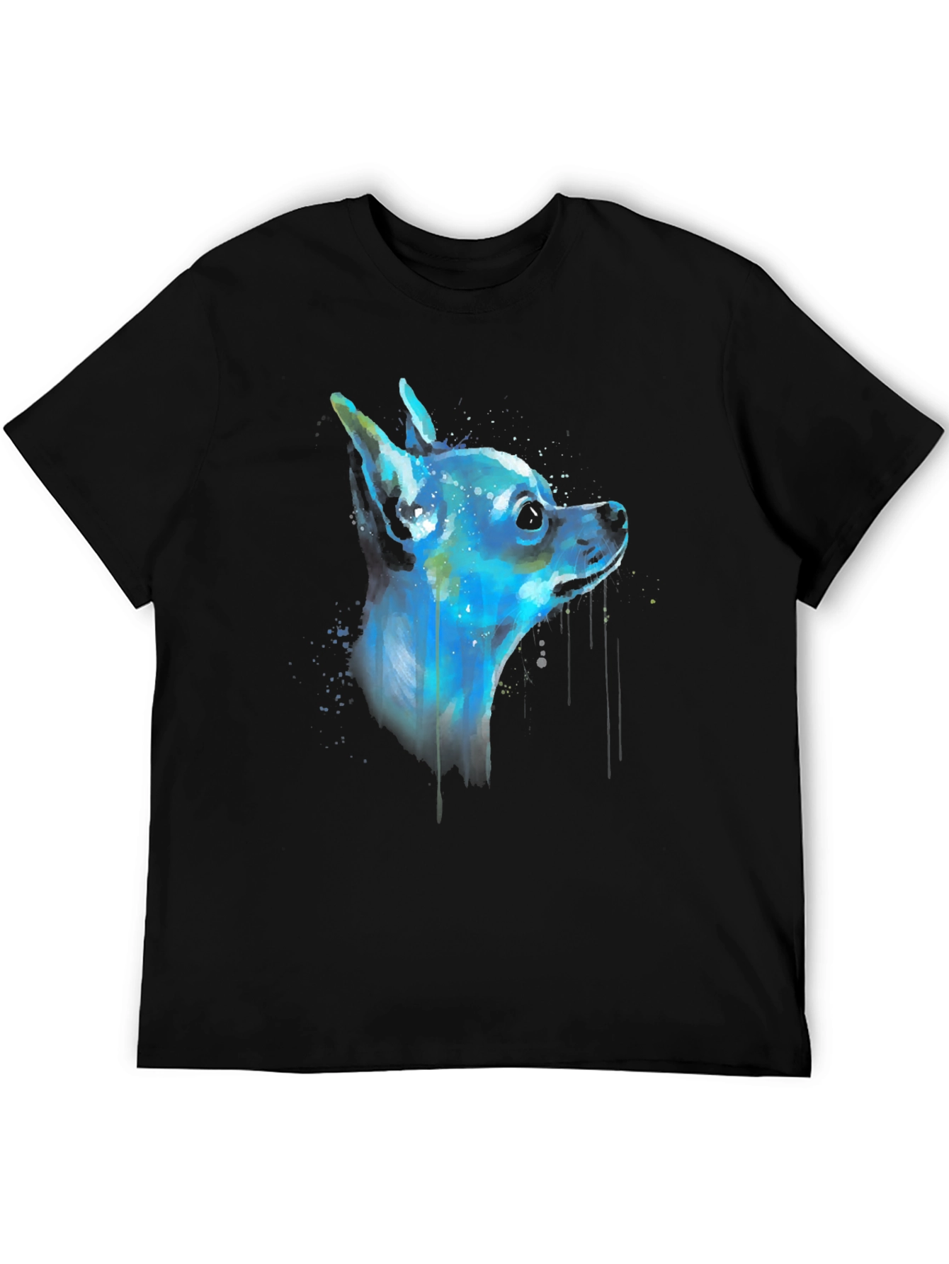Black Chihuahua Dog Watercolor Art Men's Black T-Shirt view 5