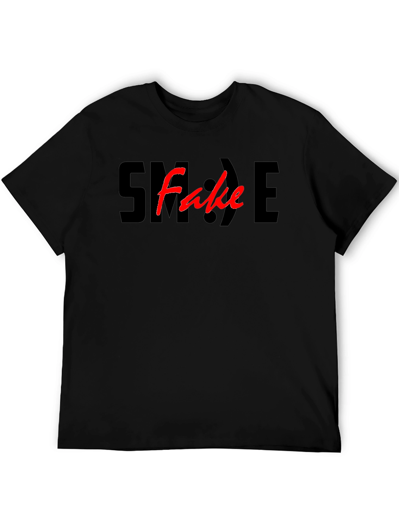 Black Fake Smile Graphic Tee - Black Cotton Casual T-Shirt view 5