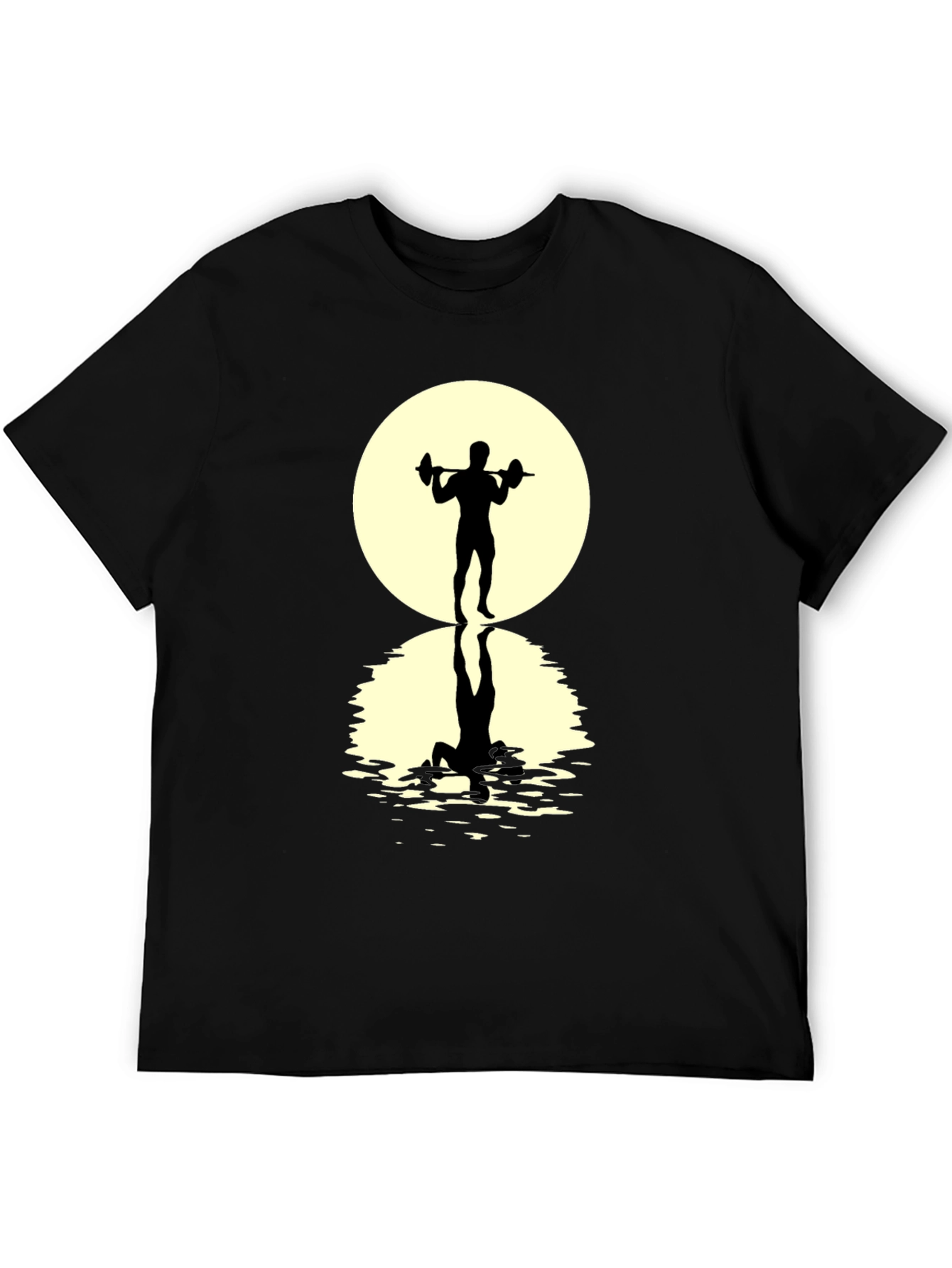 Black Weightlifter Silhouette T-Shirt - Moonlit Reflection view 5