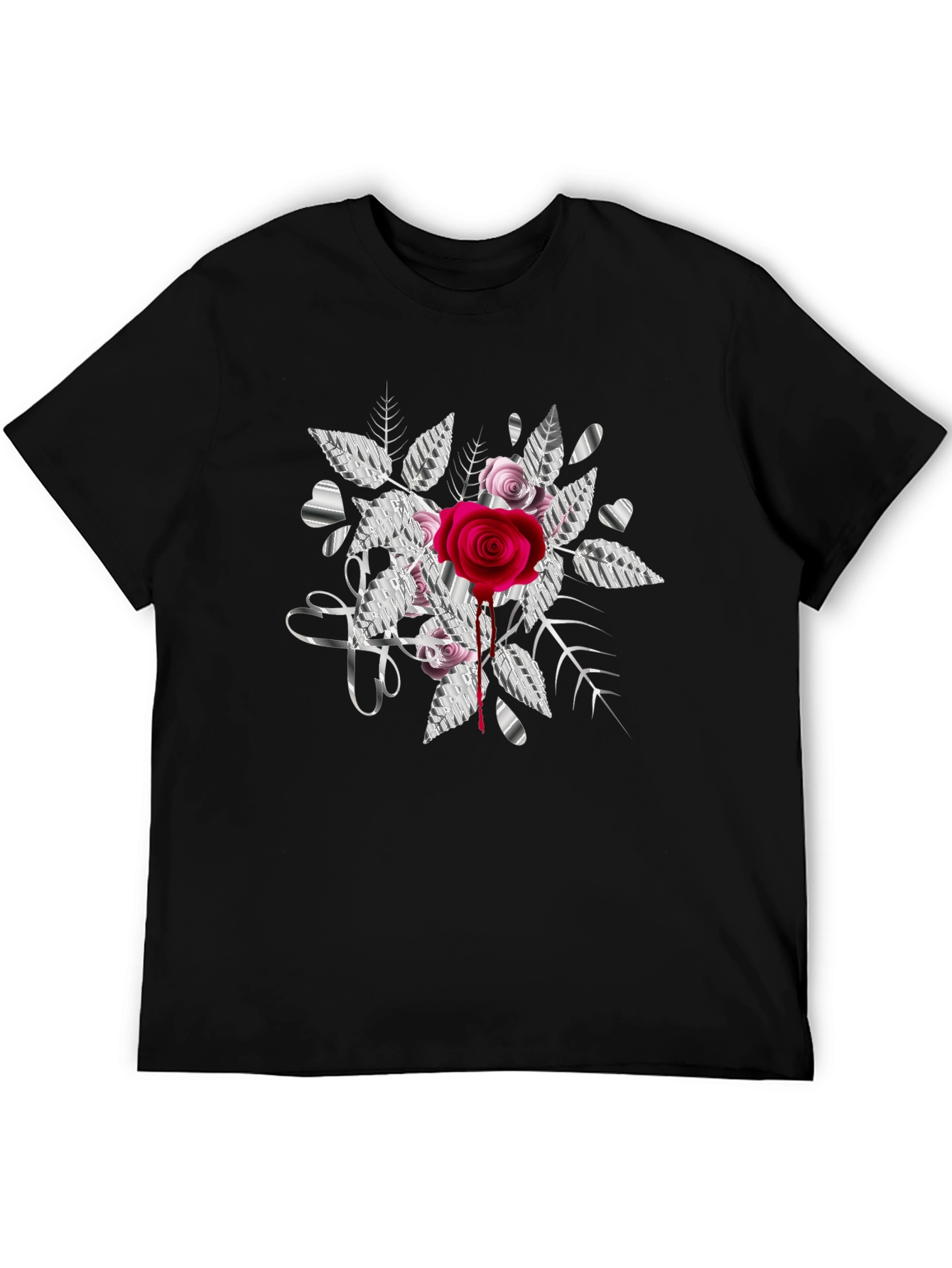 Black Rose & Hearts Graphic Print Black Tee view 5