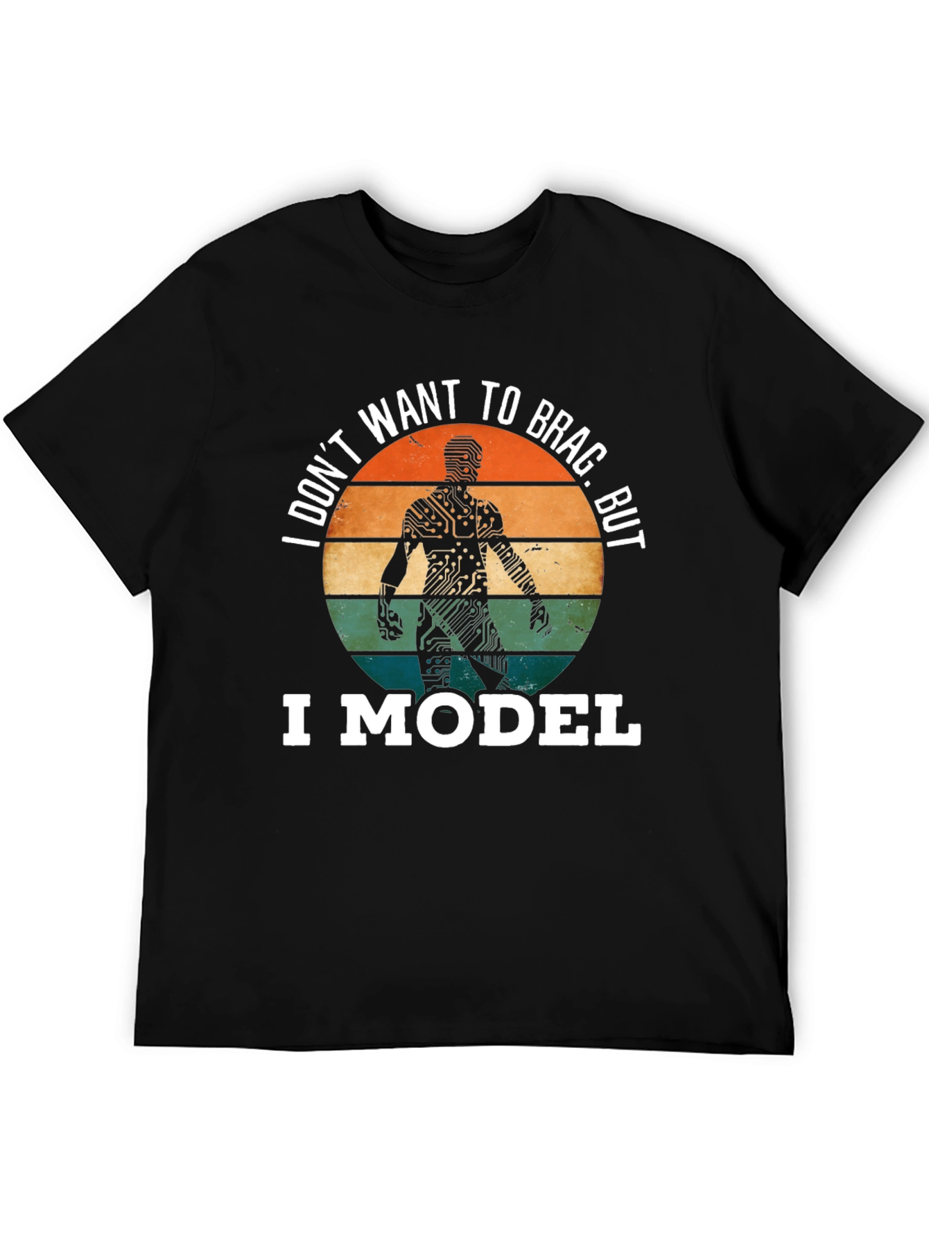 Black I Model T-Shirt: Circuit Board Man Funny Tee view 5