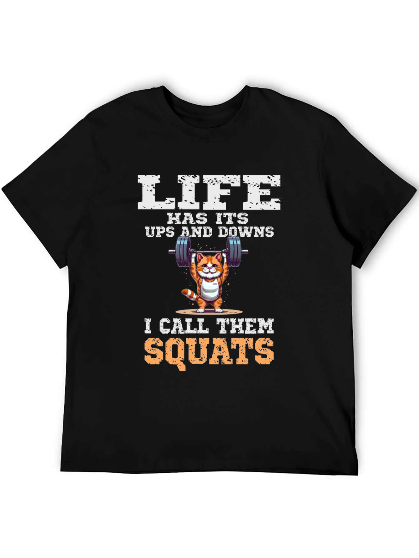 Black Life is Squats T-Shirt - Funny Workout Cat Design view 5