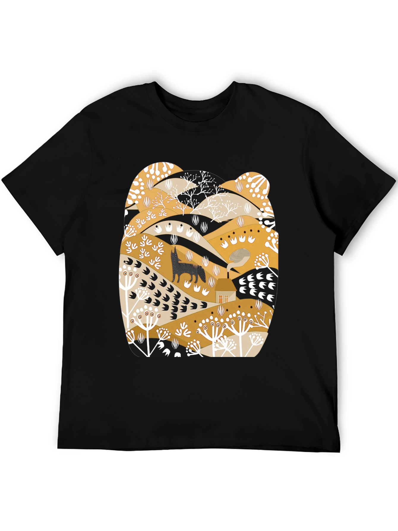 Black Wolf Landscape Graphic Tee - Black view 5