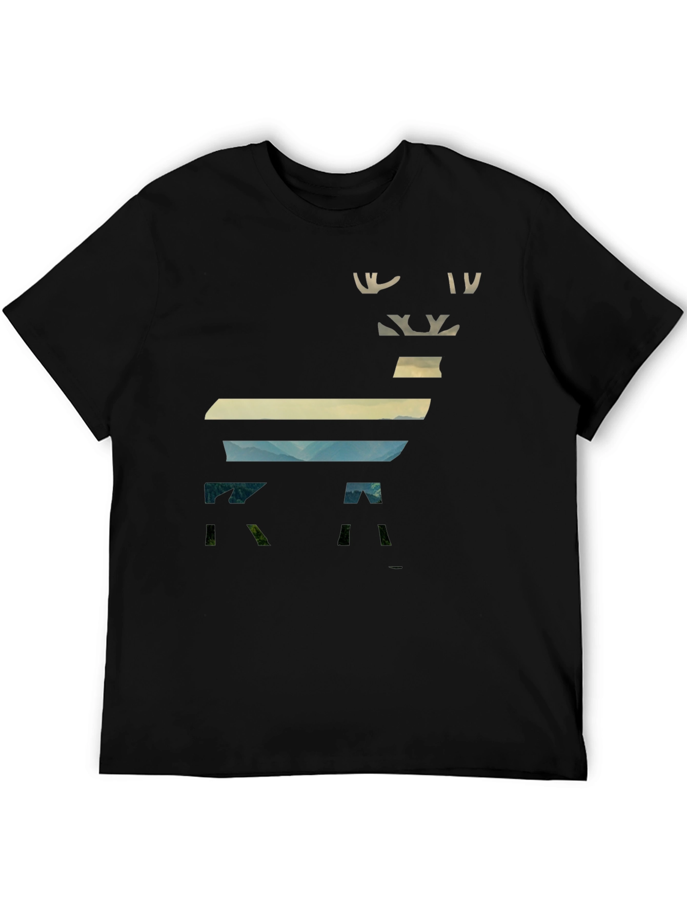 Black Abstract Deer Graphic Men's Black T-Shirt view 5