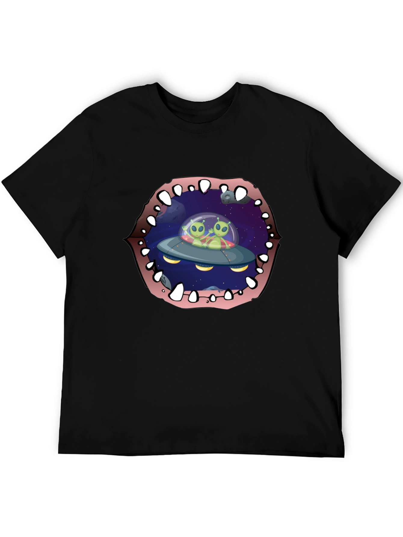Black Alien Abduction T-Shirt Black Cotton Crew Neck view 5