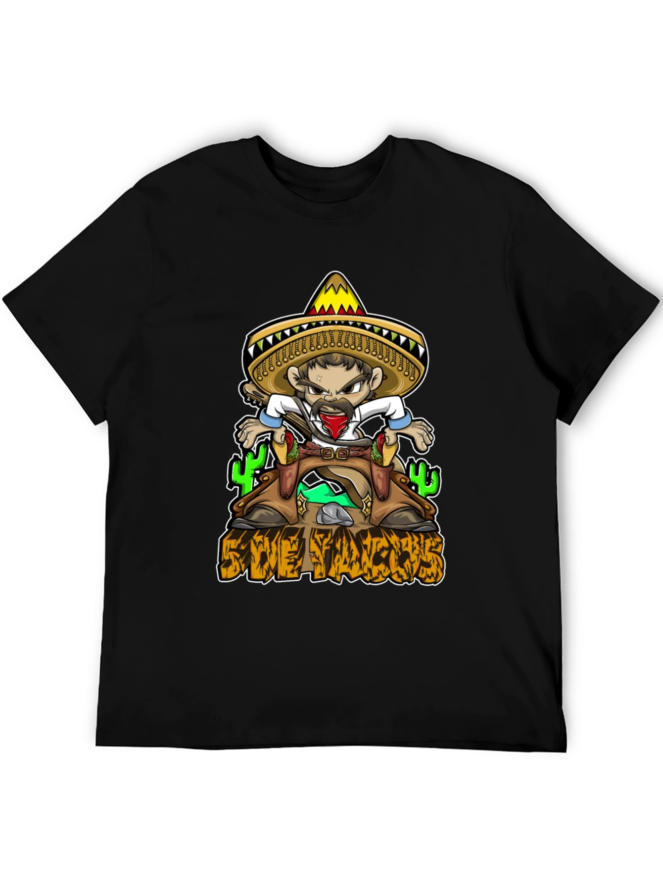 Black Save Tacos T-Shirt - Sombrero Cartoon Graphic Tee view 5