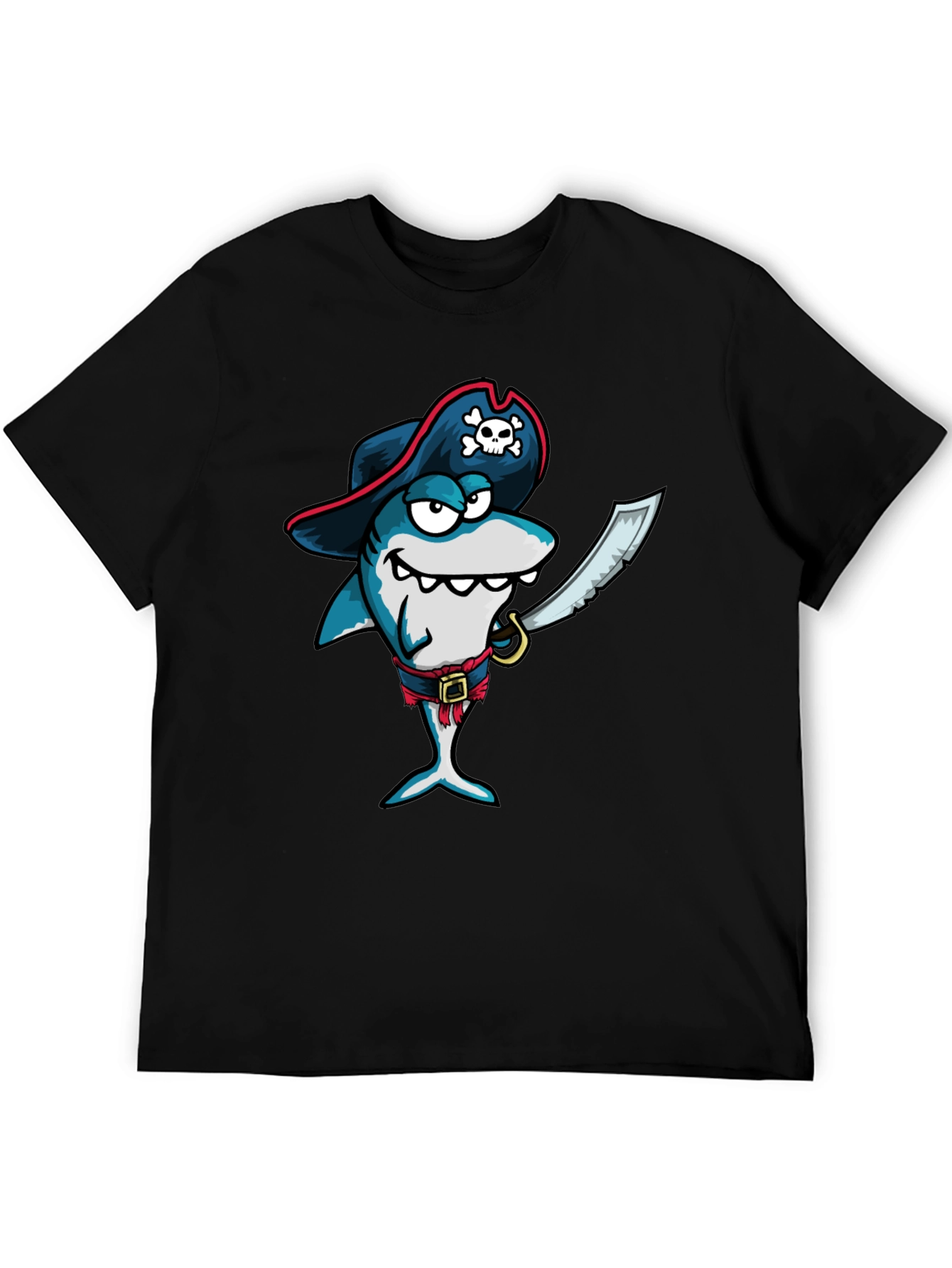 Black Pirate Shark Graphic Tee - Black Cotton T-Shirt view 5
