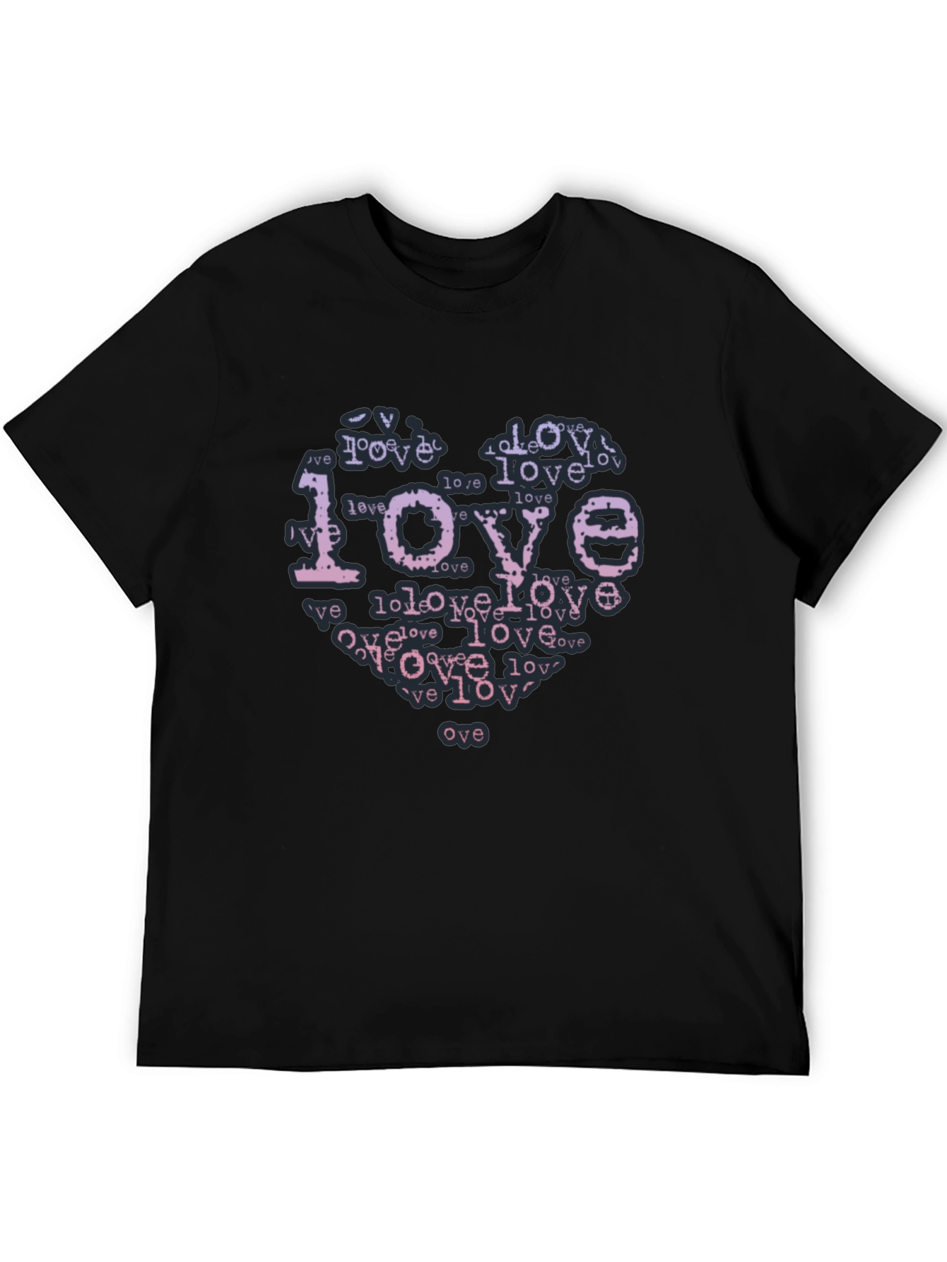 Black Love Typography Heart Black T-Shirt view 5