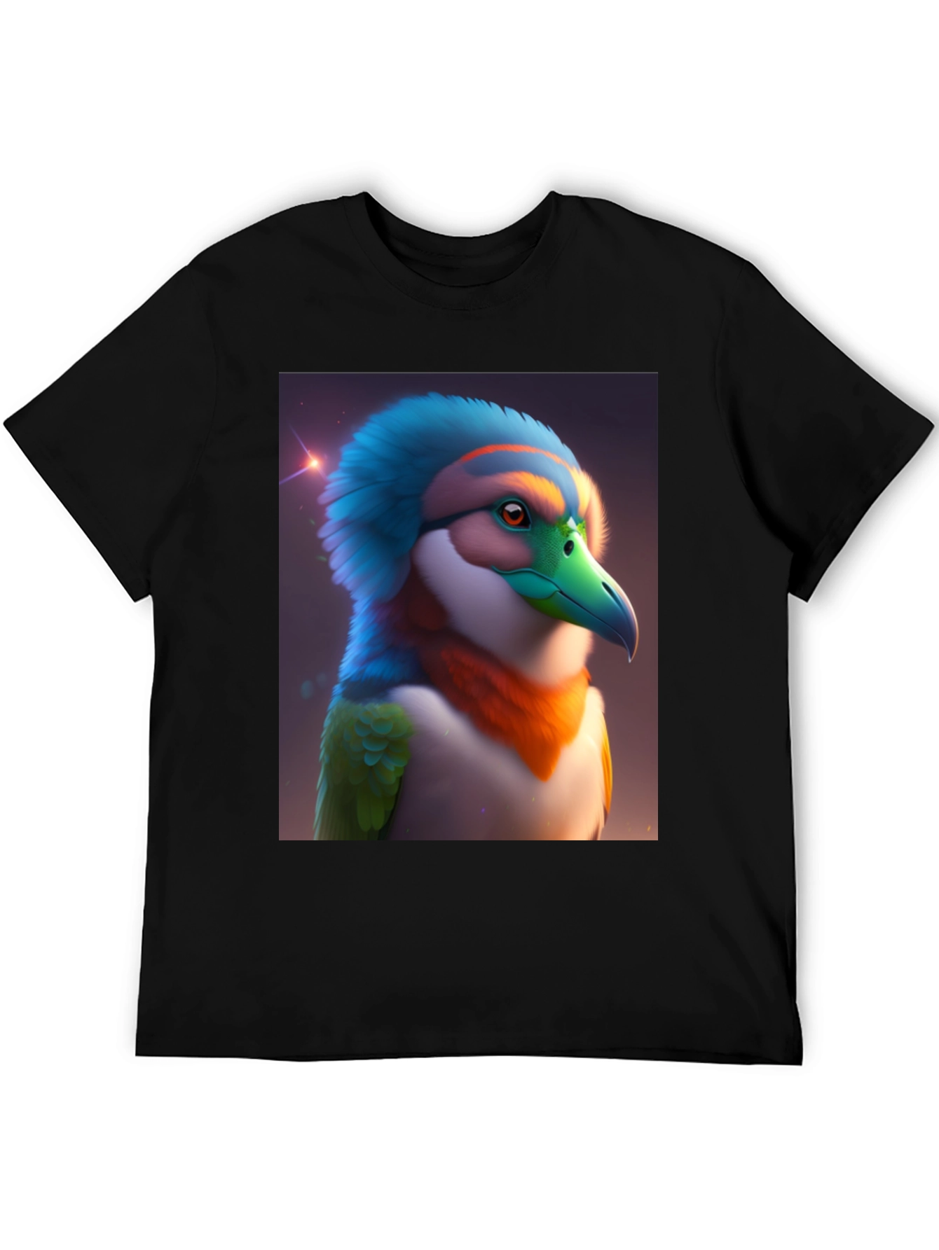 Black Exotic Bird Graphic Tee - Unique Colorful Bird Design view 5
