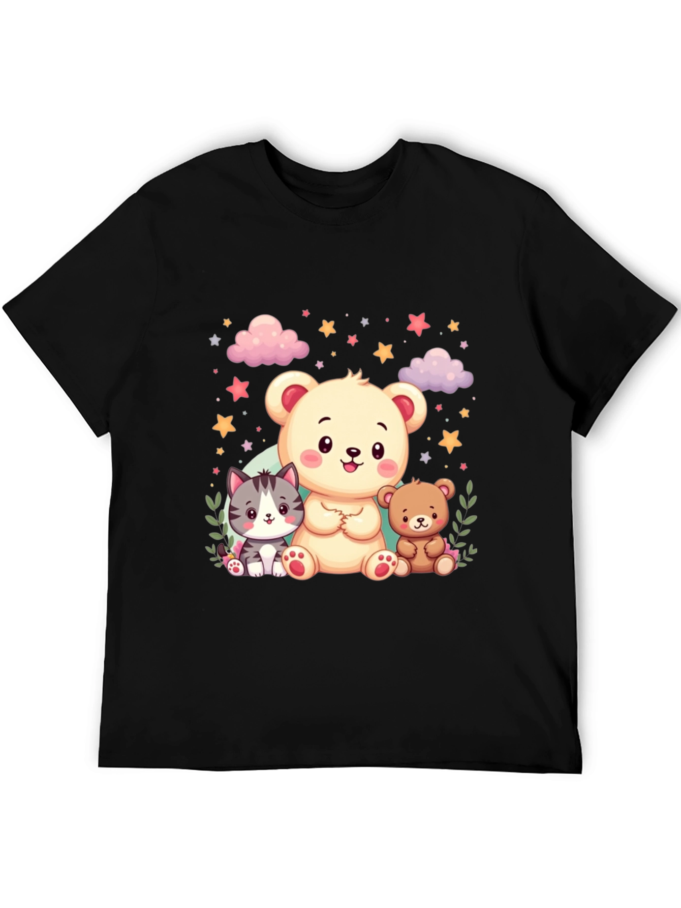 Black Cute Cartoon Animals Black T-Shirt view 5