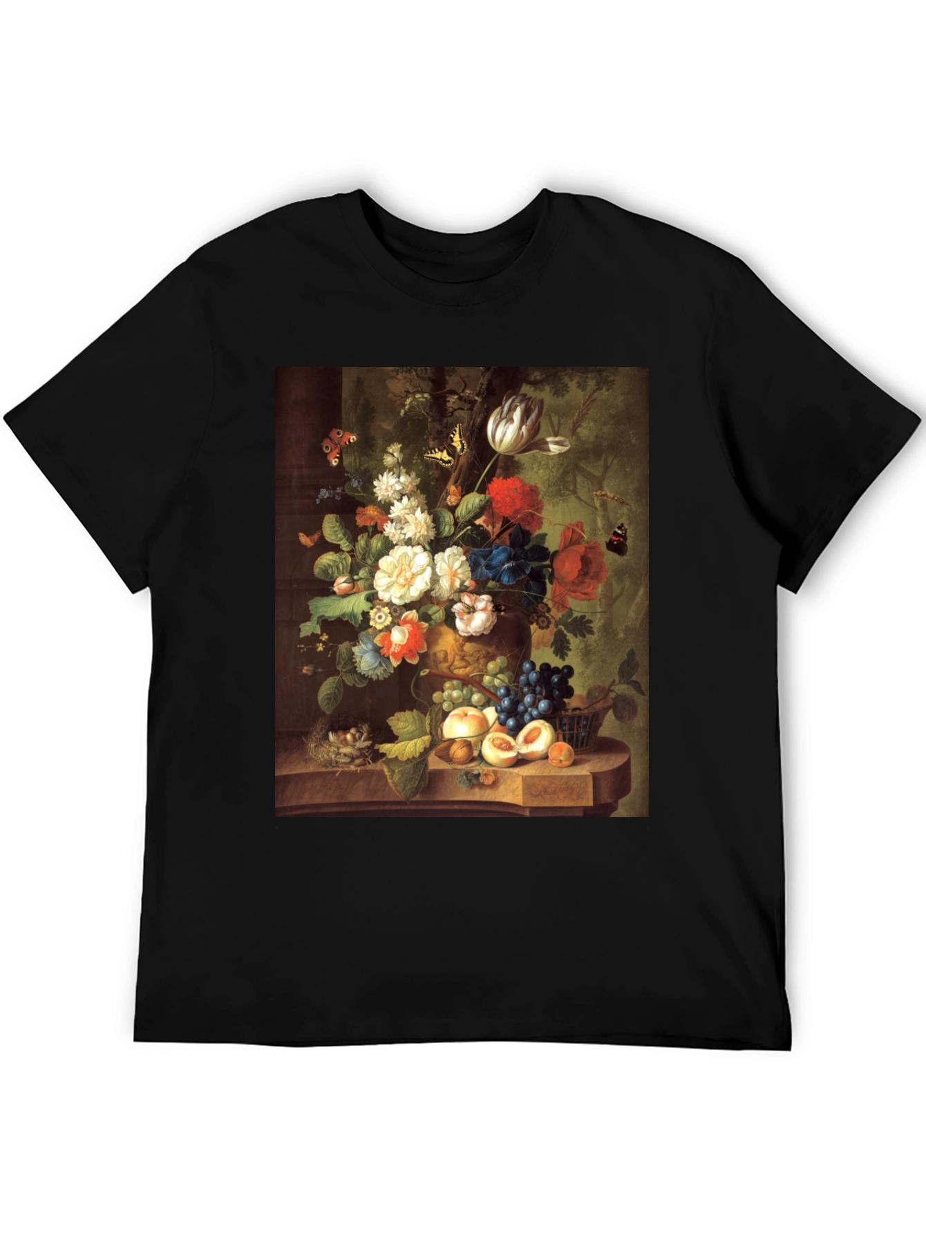 Black Floral Still Life T-Shirt - Classic Art Print view 5