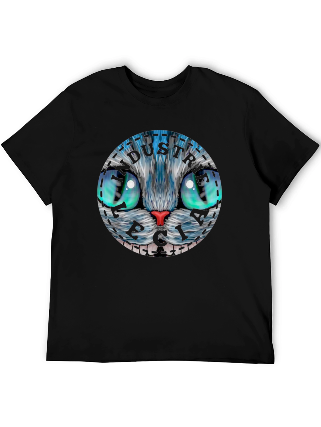 Black Whimsical Cat Face T-Shirt view 5