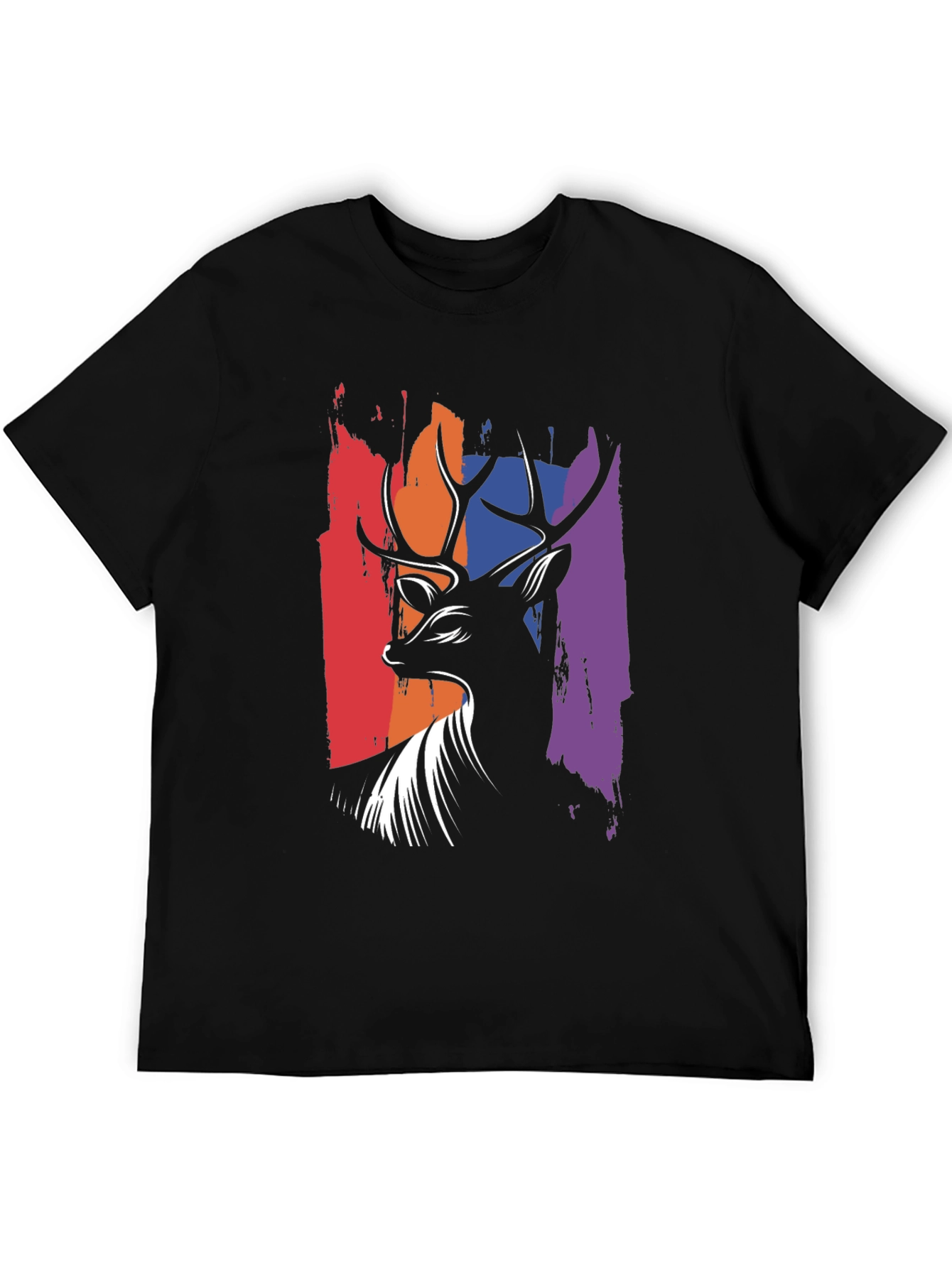 Black Abstract Deer Graphic Tee - Men's Black T-Shirt view 5