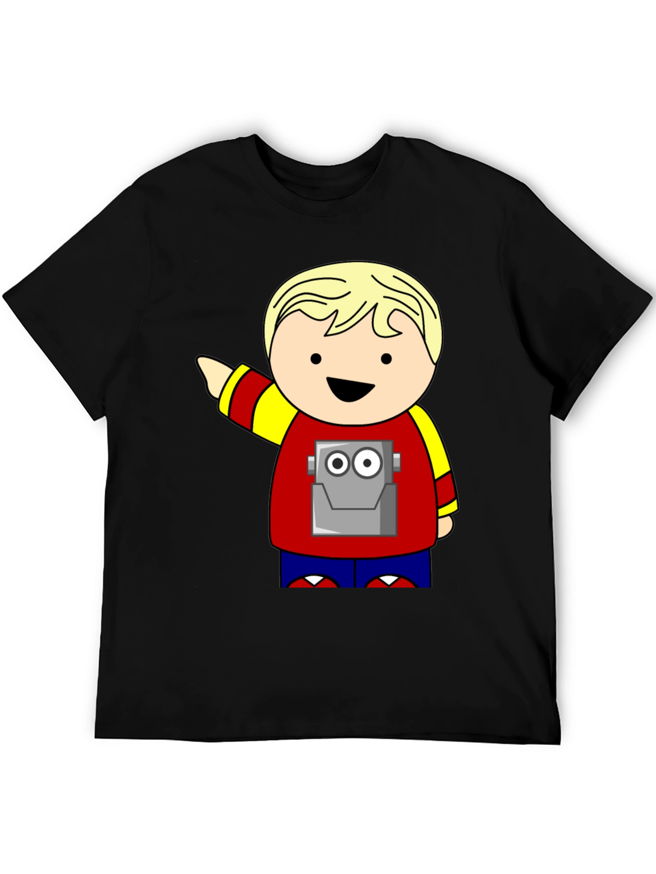 Black Cartoon Robot Kid T-Shirt - Black view 5