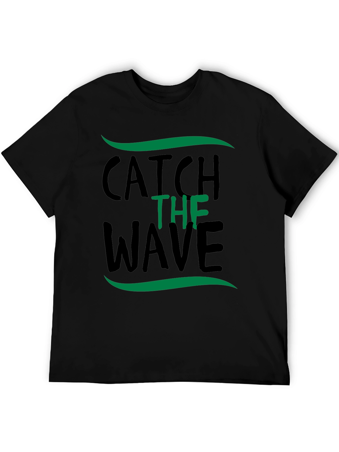 Black Catch the Wave Graphic Tee - Black Cotton T-Shirt view 5