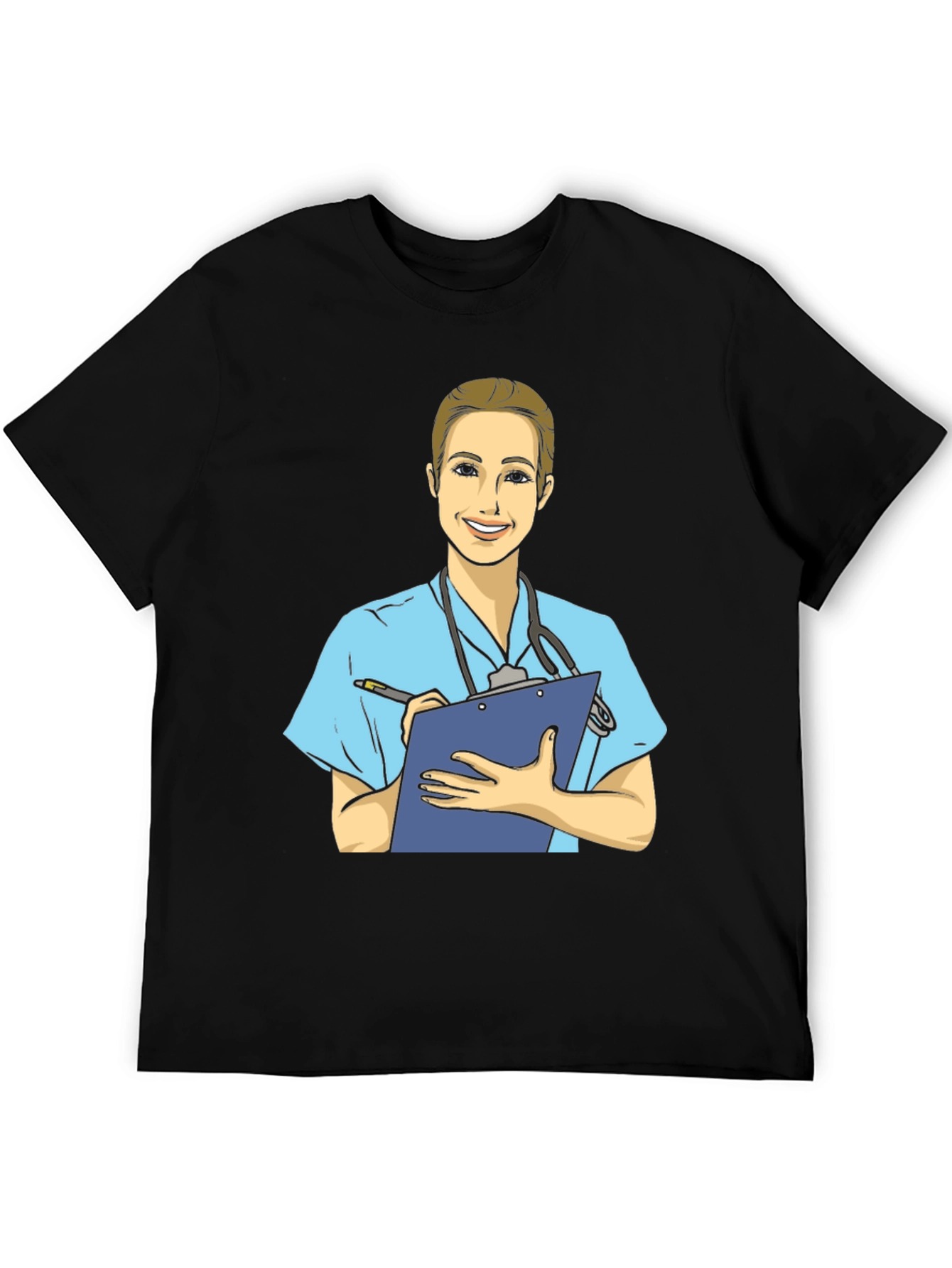 Black Cartoon Nurse T-Shirt - Black Cotton Blend view 5