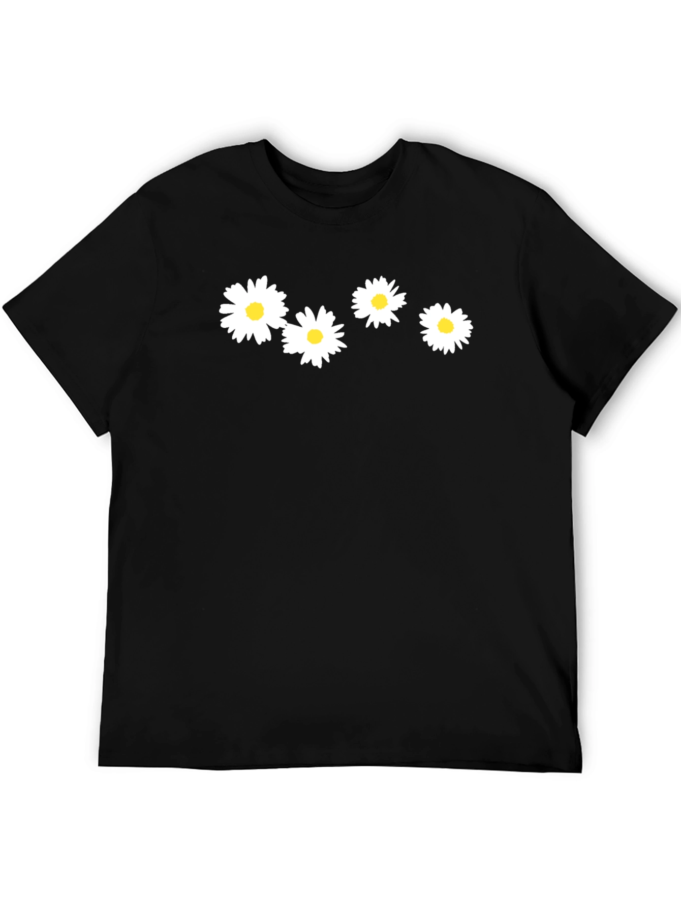 Black Daisy Flower Graphic Tee - Black Cotton T-Shirt view 5