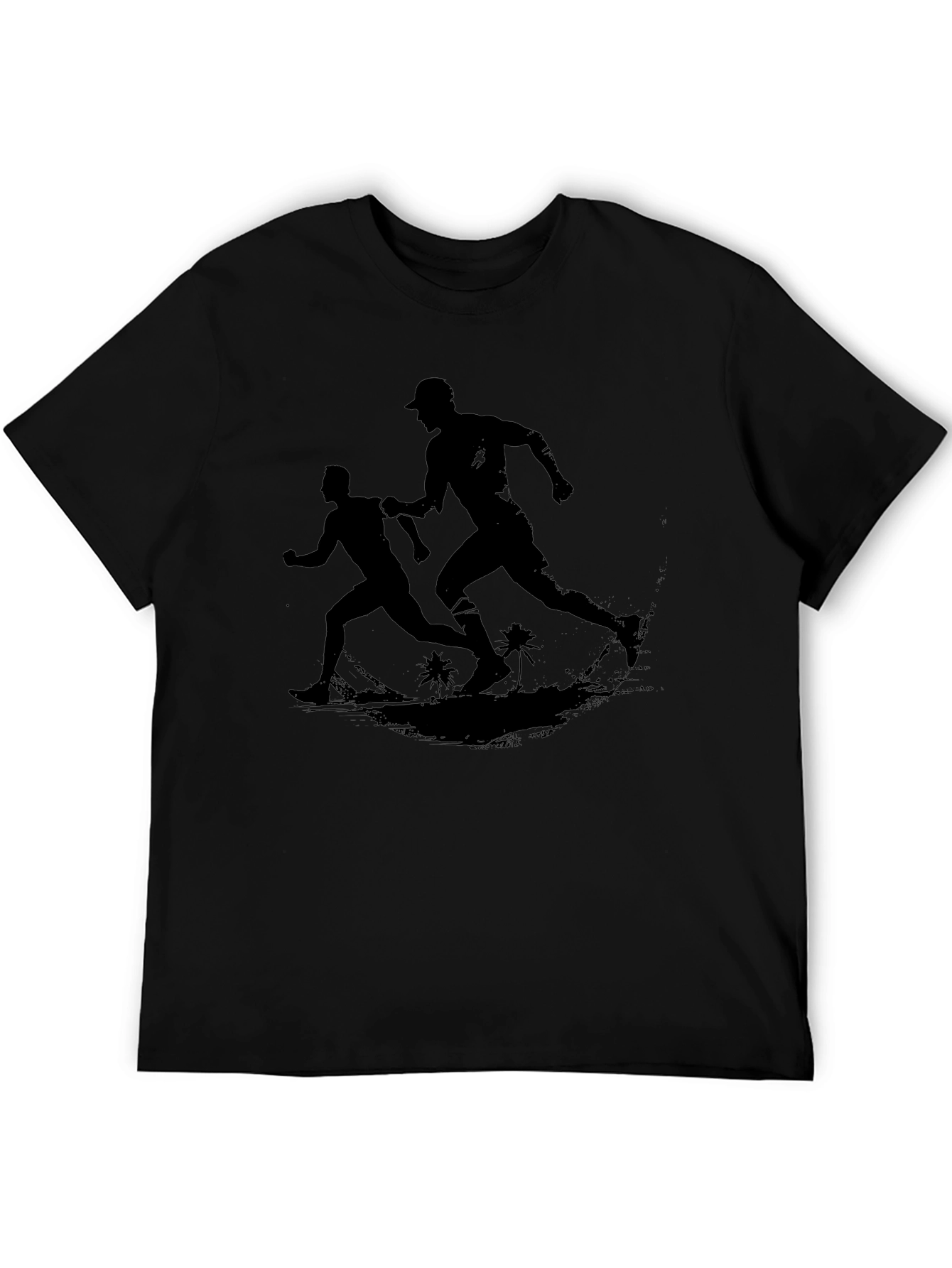 Men's Black Graphic Tee - Runners on Beach - 5