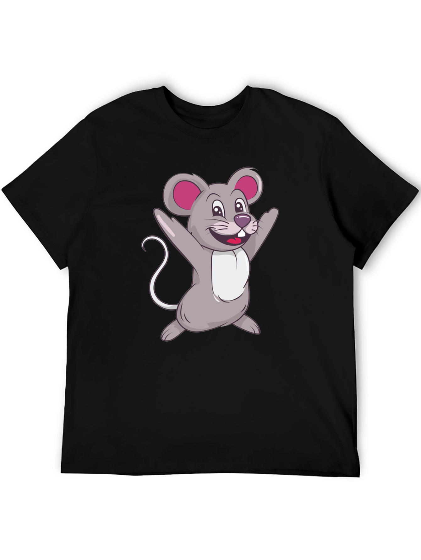 Black Cartoon Mouse Graphic Tee - Black Casual T-Shirt view 5