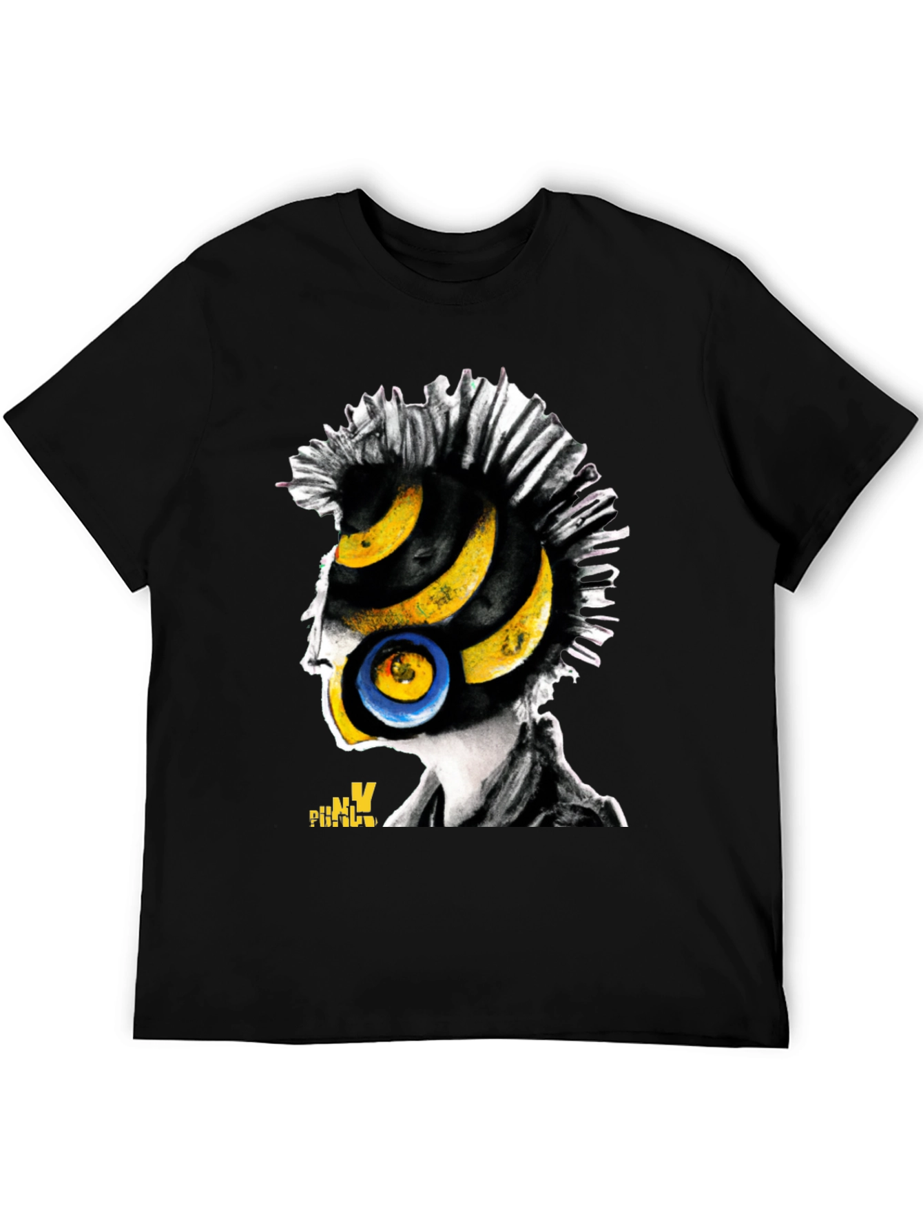 Black Punk Rock Vinyl Head Graphic T-Shirt view 5
