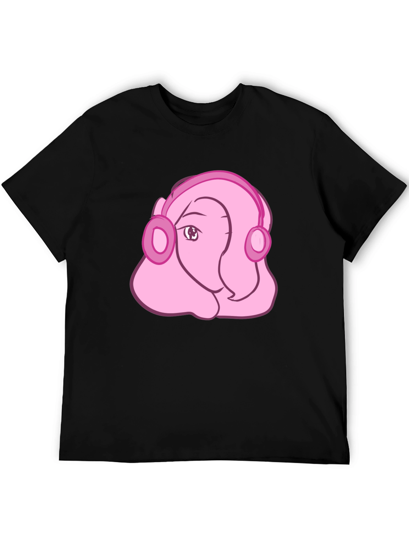 Black Pink Cartoon Headphones Tee view 5