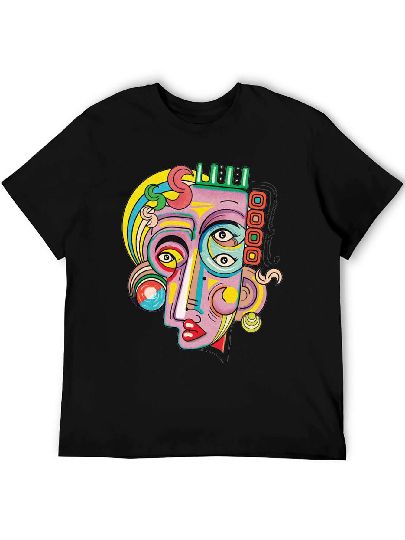 Black Abstract Face Graphic Tee - Unique Art T-Shirt view 5
