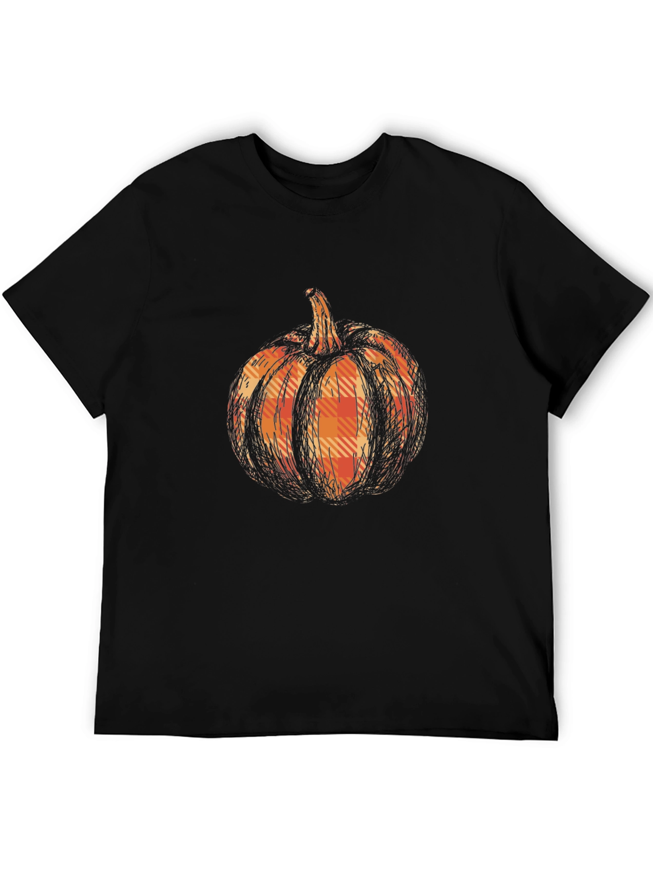 Black Pumpkin Plaid Graphic Tee - Black Cotton Casual T-Shirt view 5