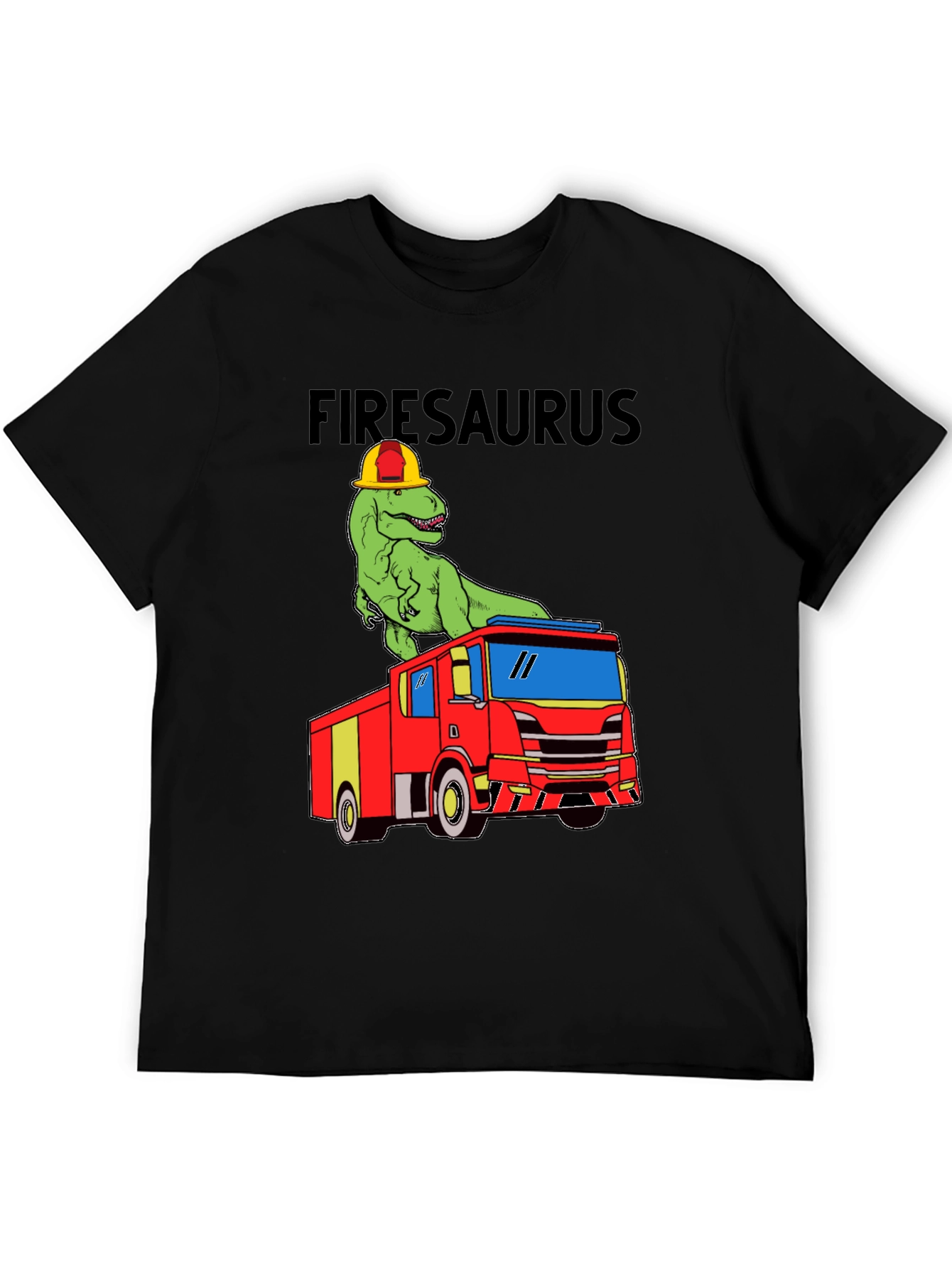 Black Firesaurus T-Shirt - Dinosaur Fire Truck Tee view 5