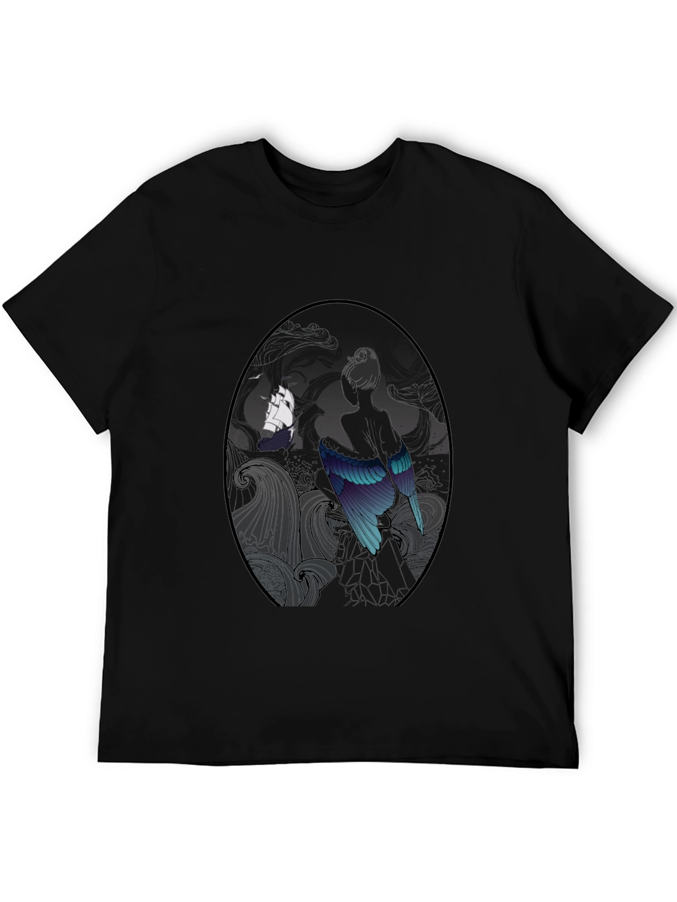 Black Mystic Bird & Ship Black T-Shirt view 5