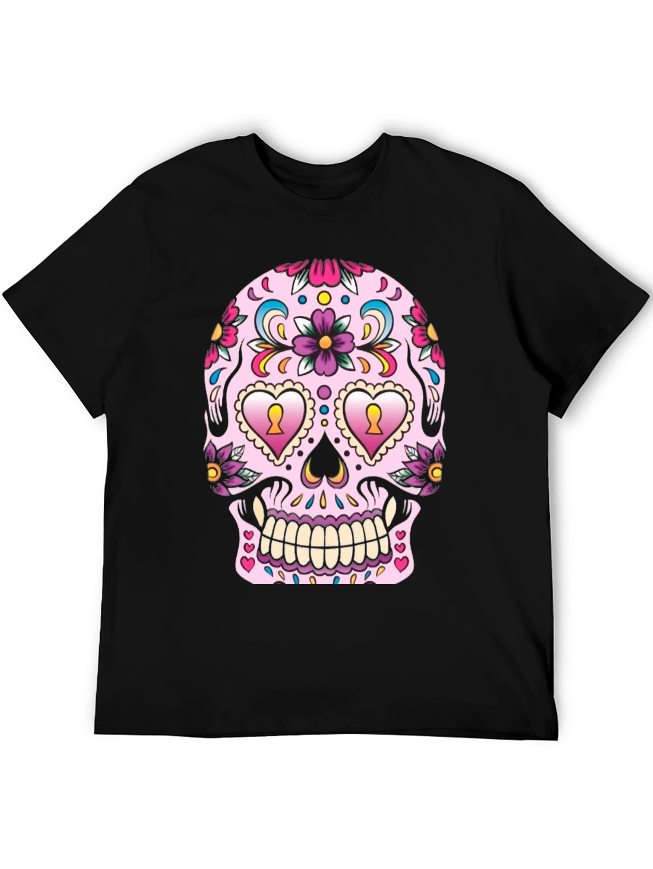 Black Sugar Skull Graphic Tee - Day of the Dead Style view 5