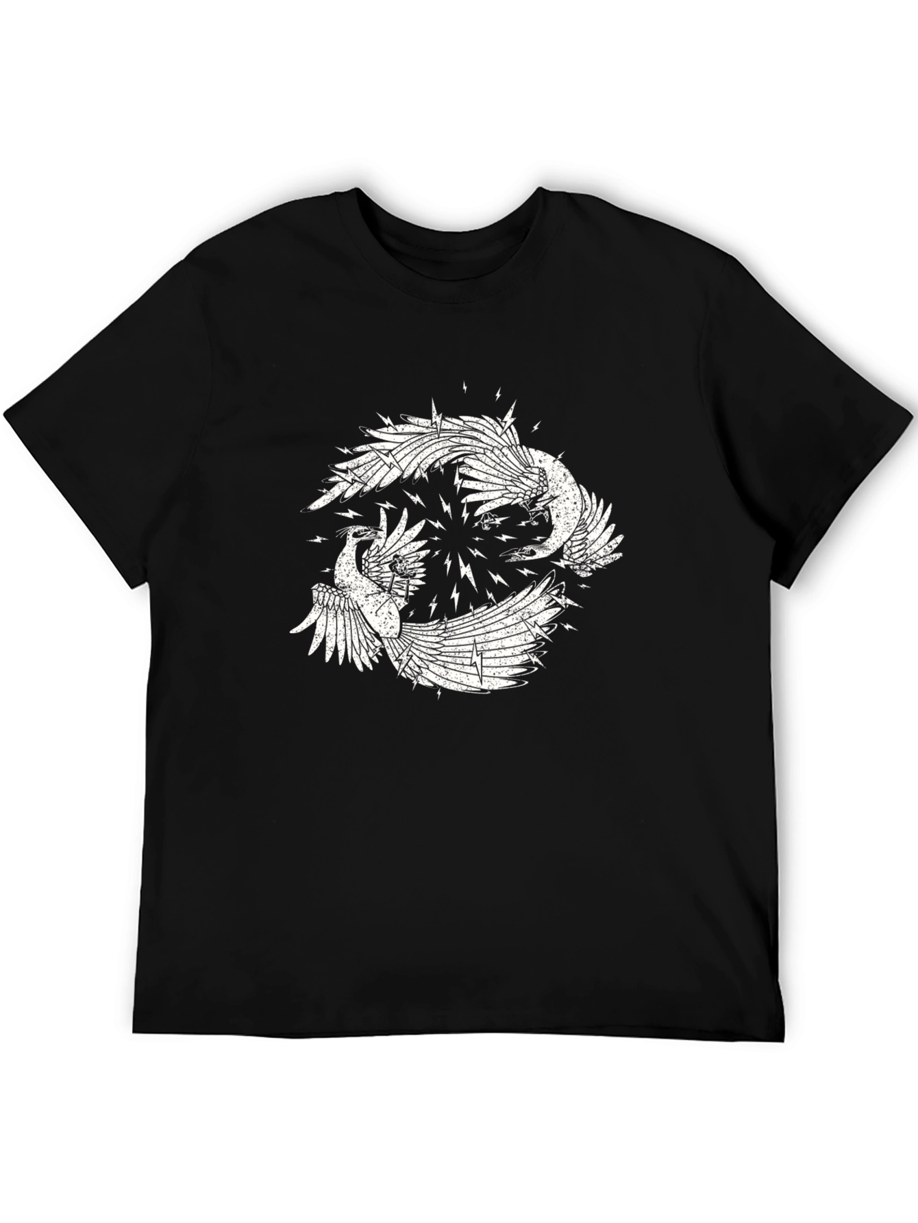Black Black Graphic Tee with Bird Design view 5