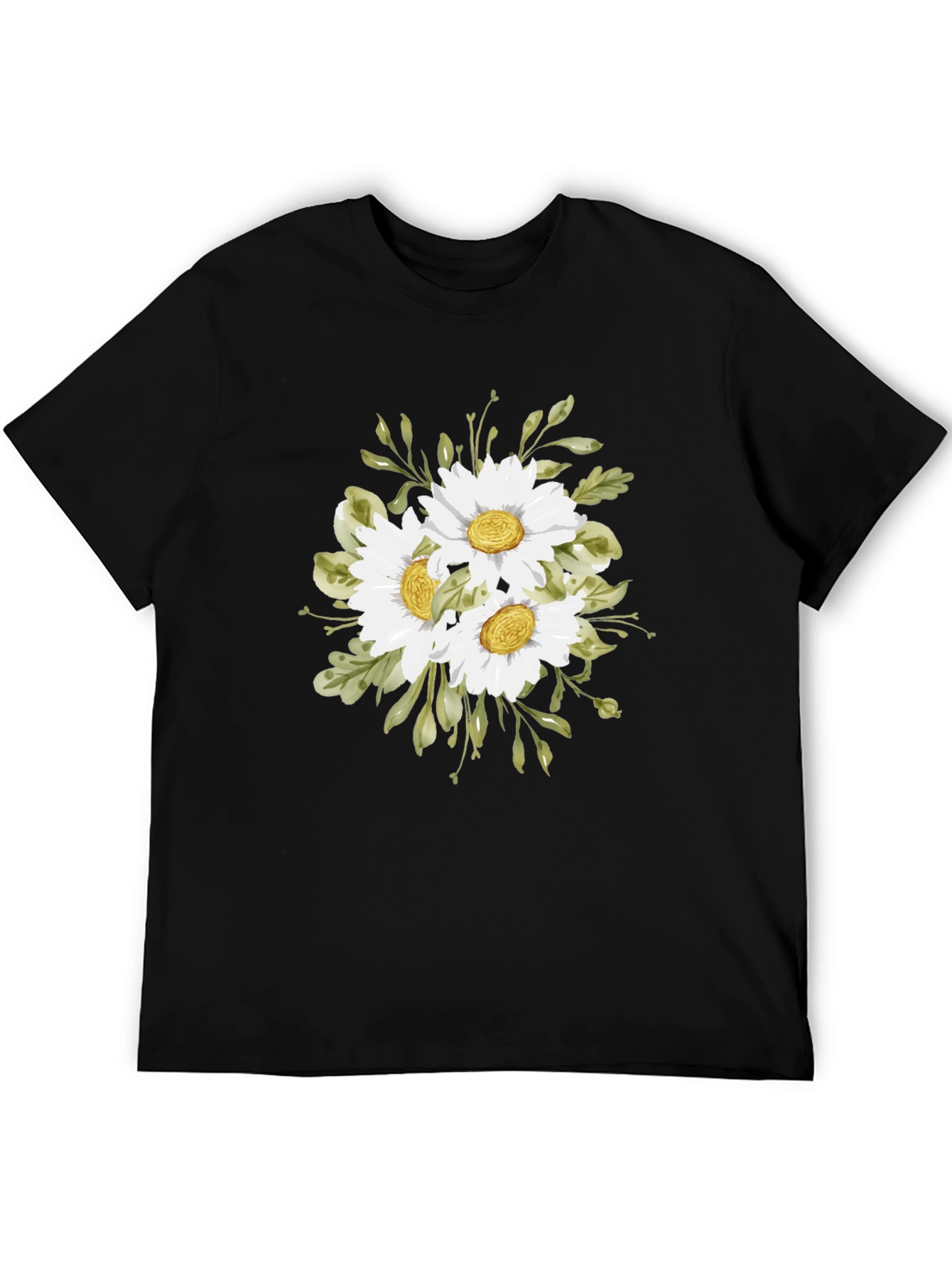 Black Floral Print T-Shirt - Daisy Bouquet view 5