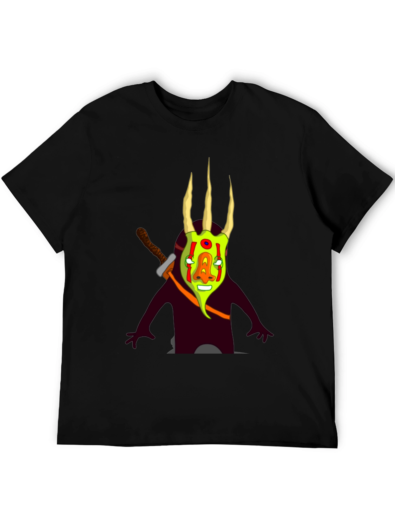 Black Graphic Tee: Cartoon Monster with Sword view 5
