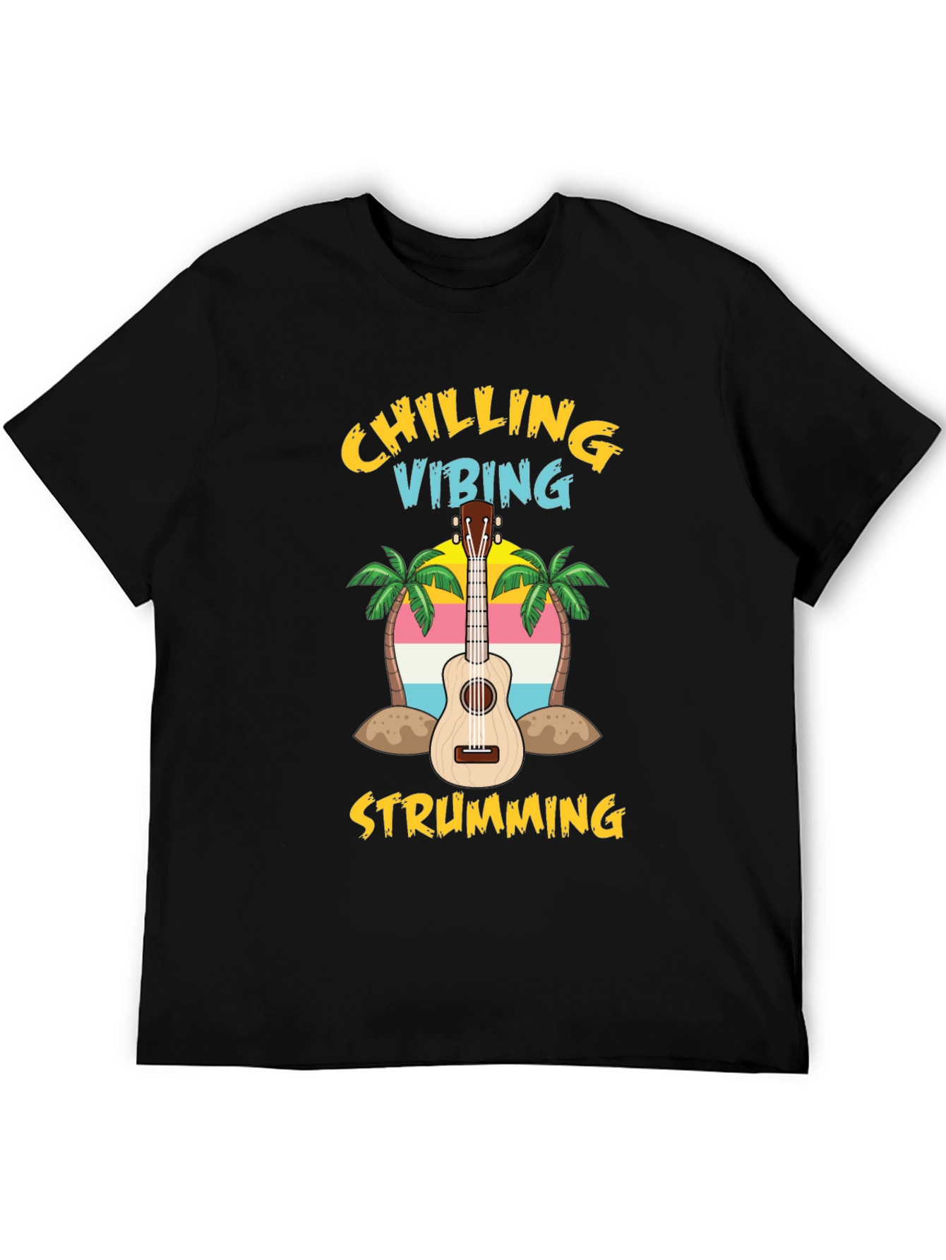 Black Chilling Vibing Strumming Ukulele T-Shirt view 5