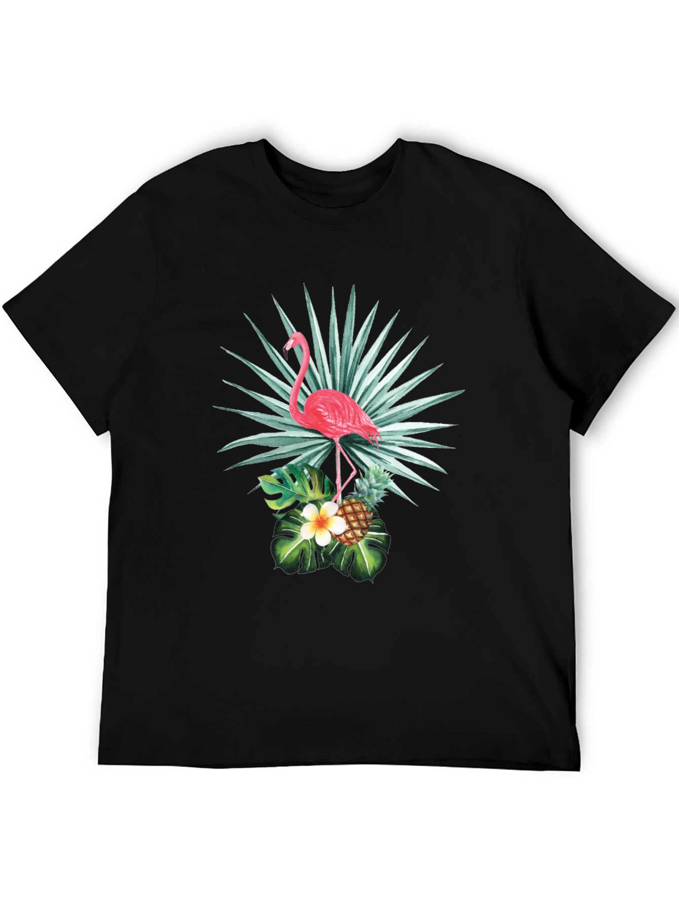 Black Tropical Flamingo Graphic Tee - Black Cotton view 5