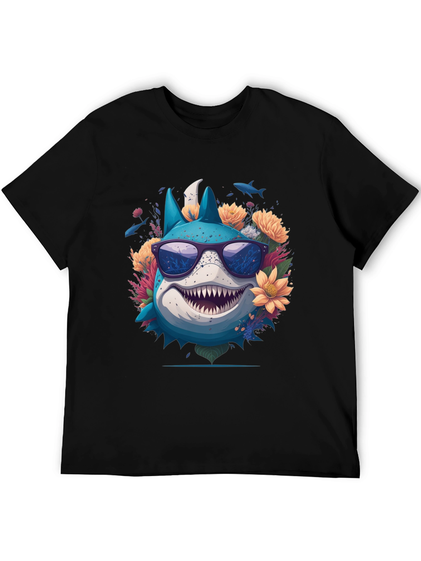 Black Cool Shark in Sunglasses T-Shirt view 5