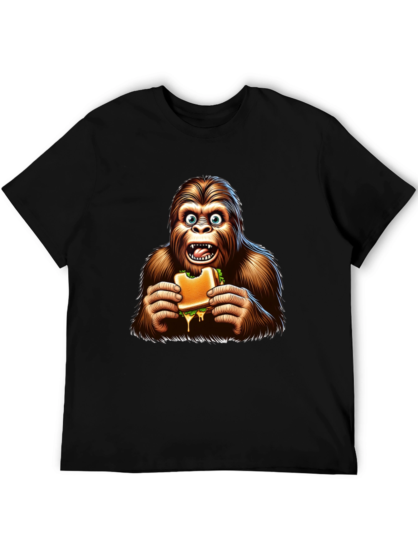 Black Bigfoot Eating Sandwich Funny Graphic Tee view 5