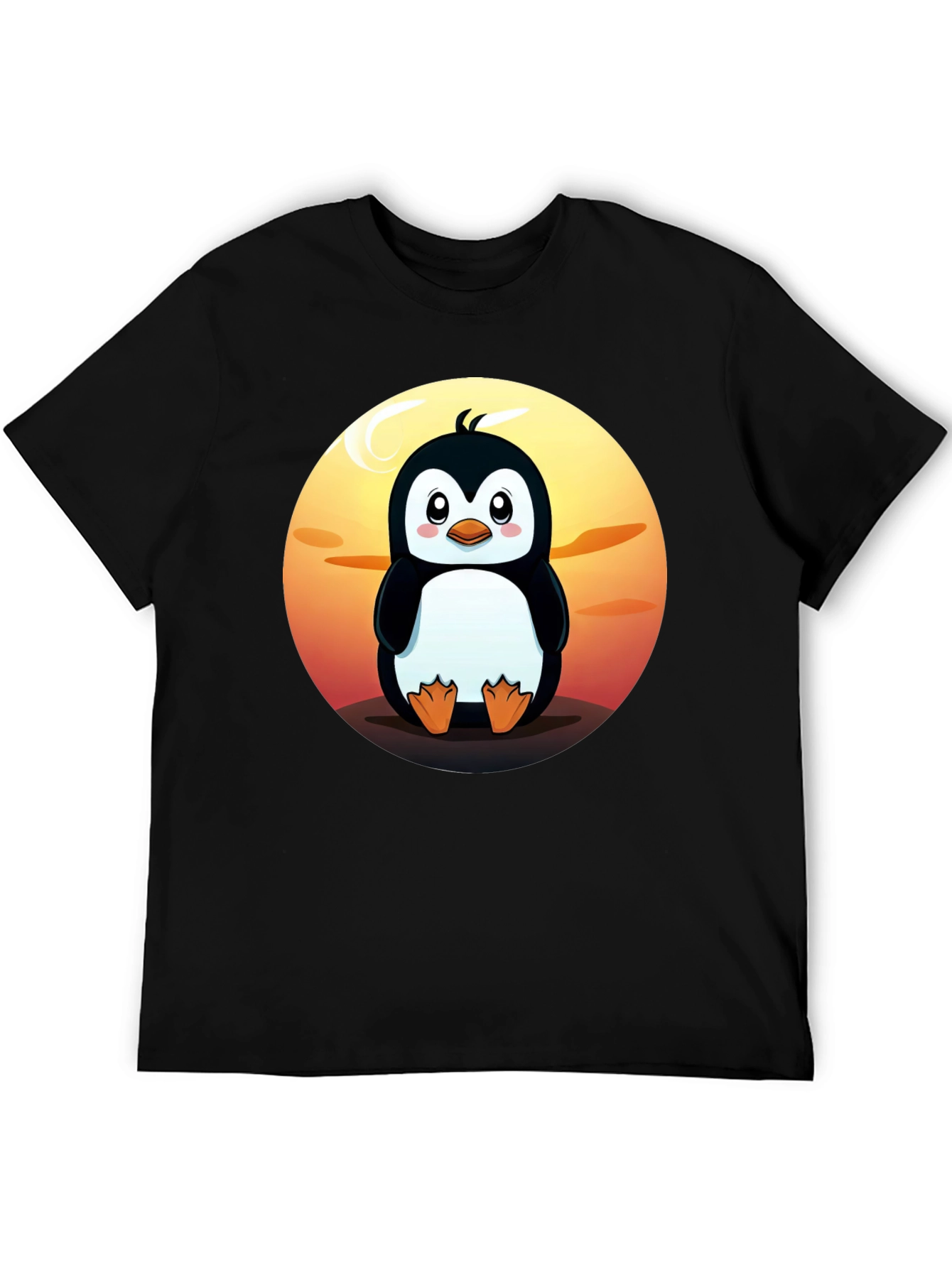 Black Cute Penguin Graphic T-Shirt - Black Crew Neck Tee view 5