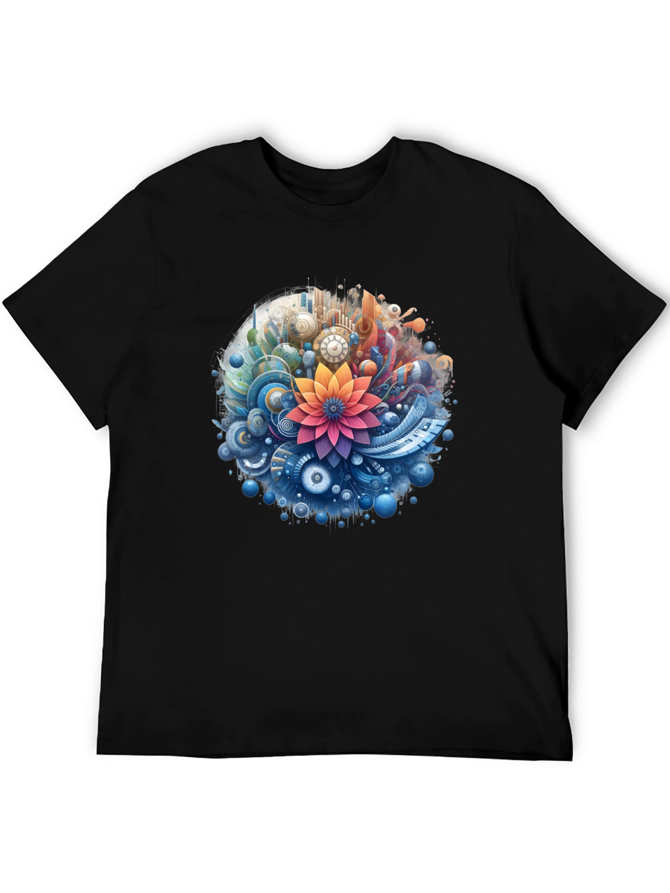 Black Abstract Floral Graphic Black T-Shirt view 5