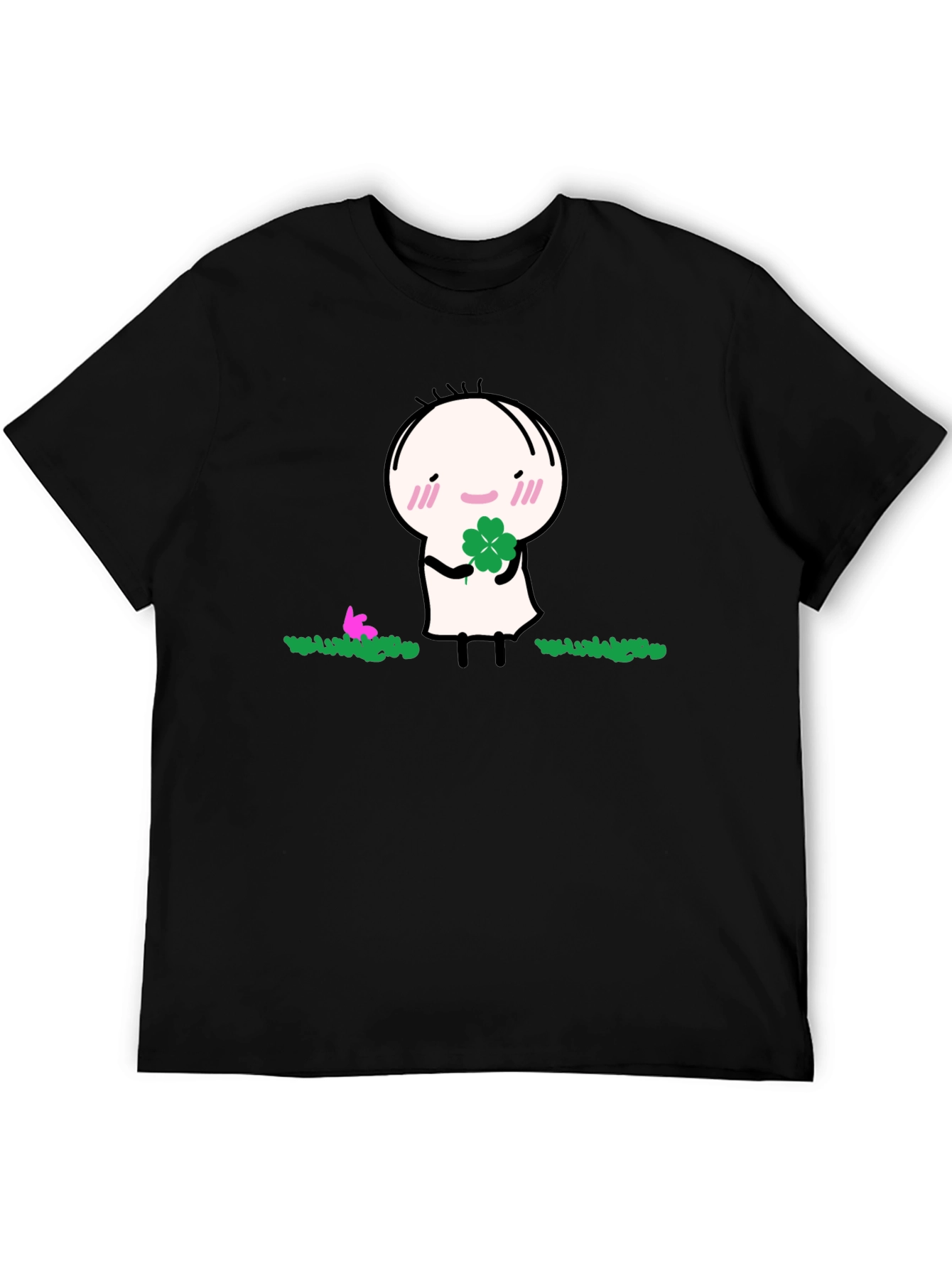 Black Lucky Clover Graphic Tee - Soft Black Cotton Blend view 5