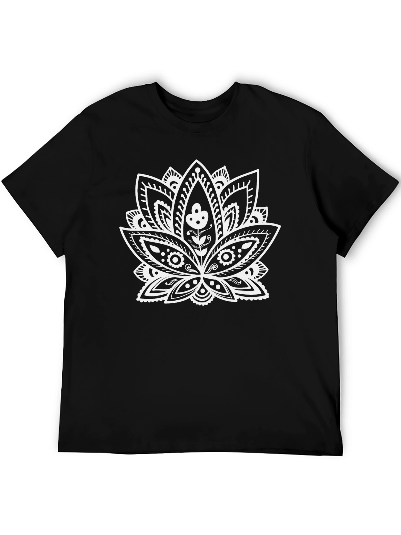 Black Black T-Shirt with White Lotus Flower Design view 5