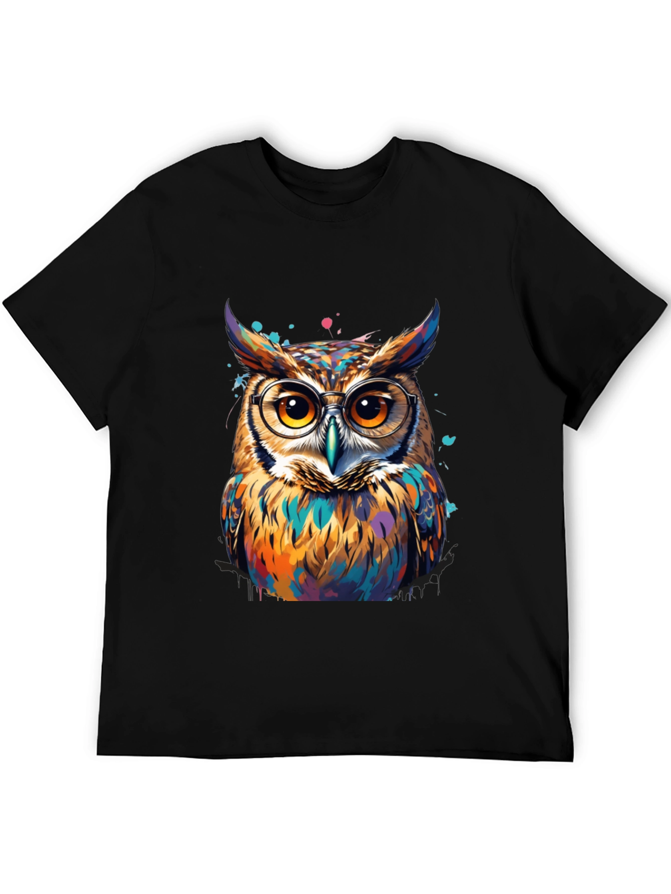 Black Colorful Owl Graphic Tee - Unisex Cotton T-Shirt view 5